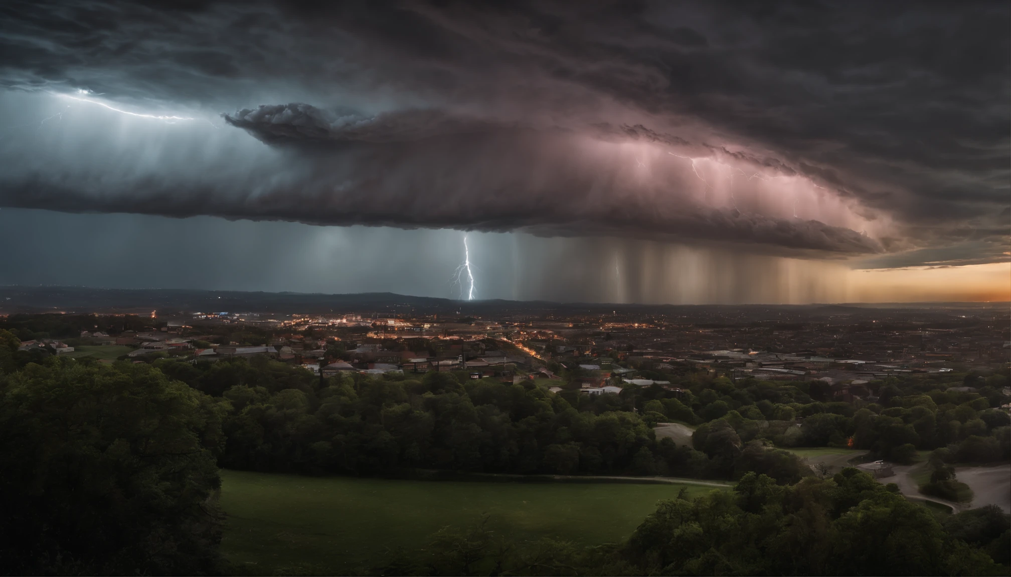Generate a photo-realistic masterpiece capturing the arrival of an alien mothership during a thunderstorm over a metropolitan skyline at night. Utilize dynamic weather conditions, dramatic lighting, and mood, inspired by the photography style of Gregory Crewdson.
