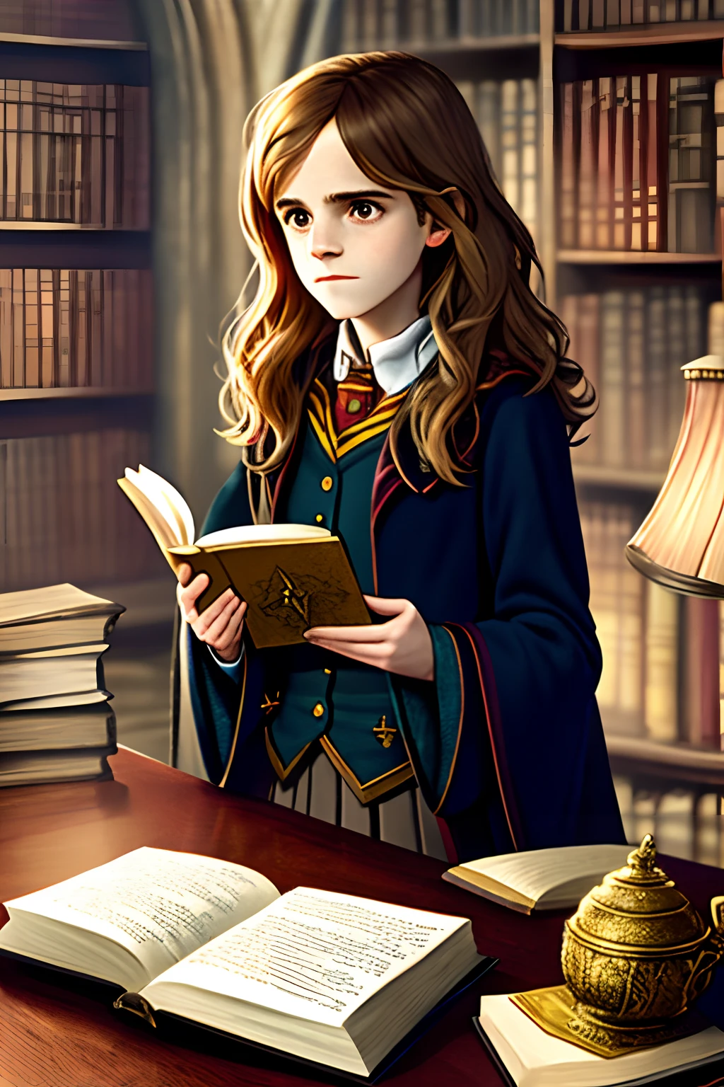Hermione granger (Emma Watson) looking at book lovingly