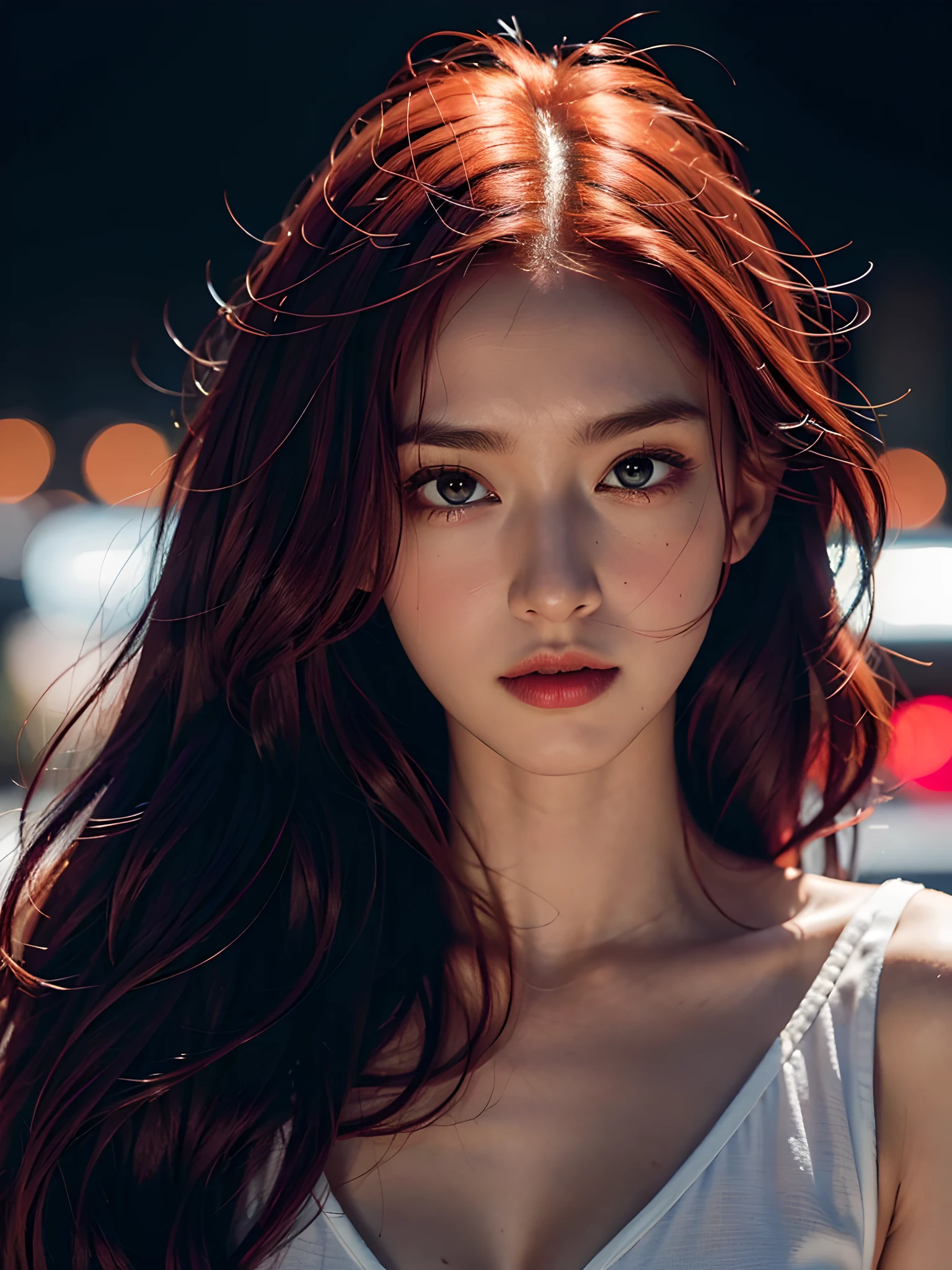 1girl, long red hair, purple eyes, absurdres, high res, ultrasharp, 8K, masterpiece, looking at viewer