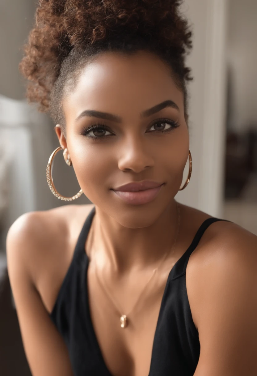"Ultra-realistic image of a beautiful 25-year-old African-American girl, ,Caramel peel, corps parfait, Prendre un selfie dans la salle de bain avec son iPhone 14, maigre, taille ultra-fine, cheveux noirs, African short curly hair , piercing green eyes.hyper-realistic，anatomie correcte，Facial features are carefully represented，Boucles gratuites, black curly hair, (court, black curly hair), Long curly wild black hair, cheveux multiversaux, court, black curly hair, cheveux noirs lisses, Boucles, wavy hair spread out, Boucles baroques, Boucles, Curly,Texture des cheveux, Curly bang