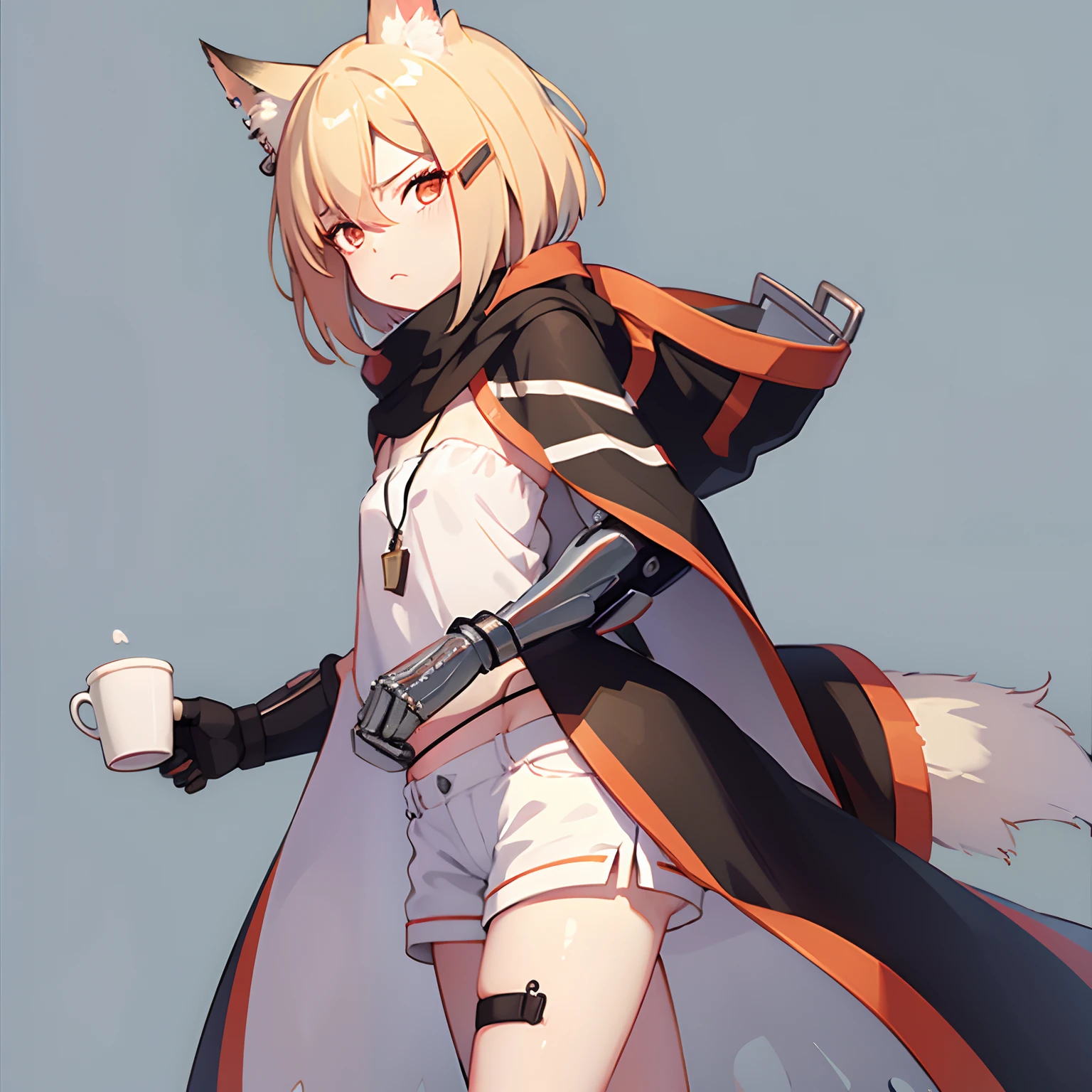 Vermeil, holding a cup, simple background,