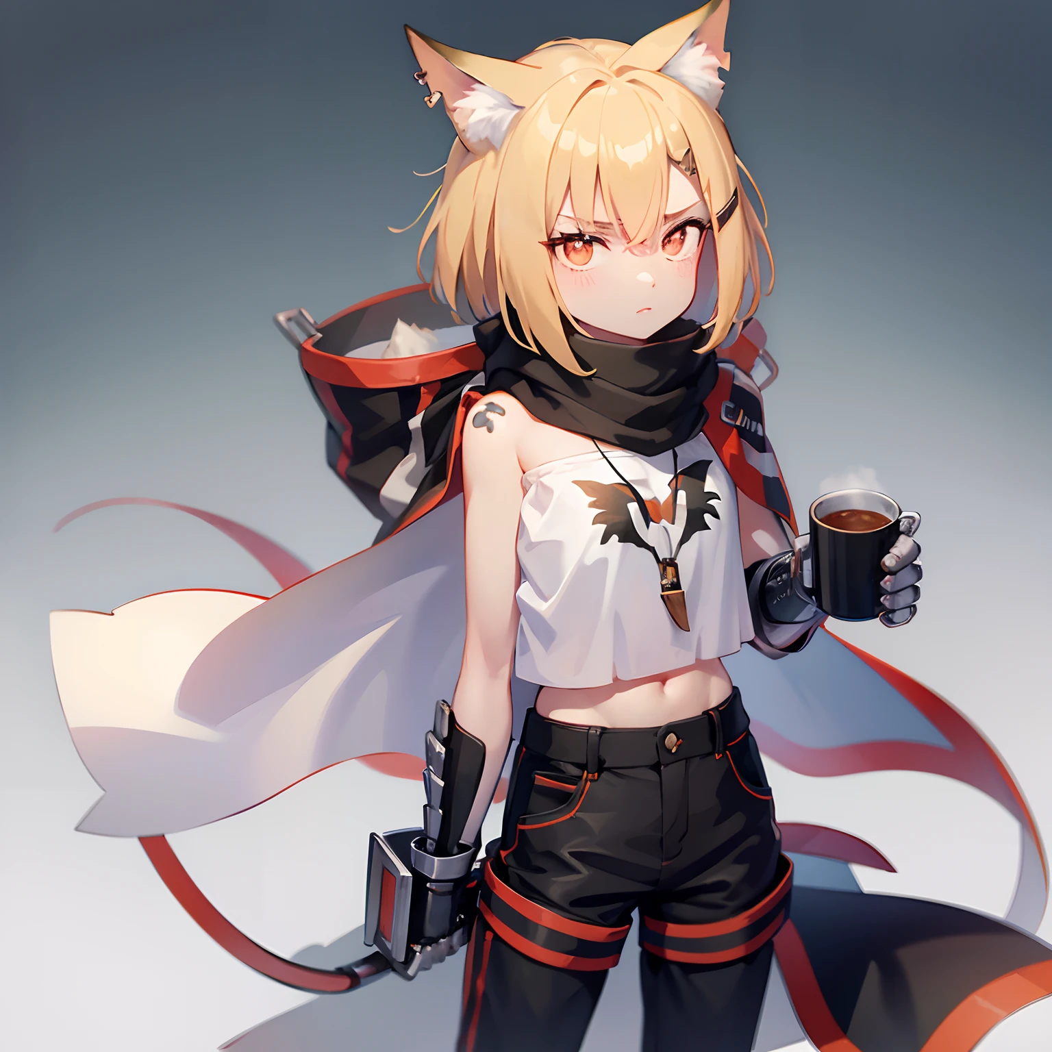 Vermeil, holding a mug with two hands, simple background,