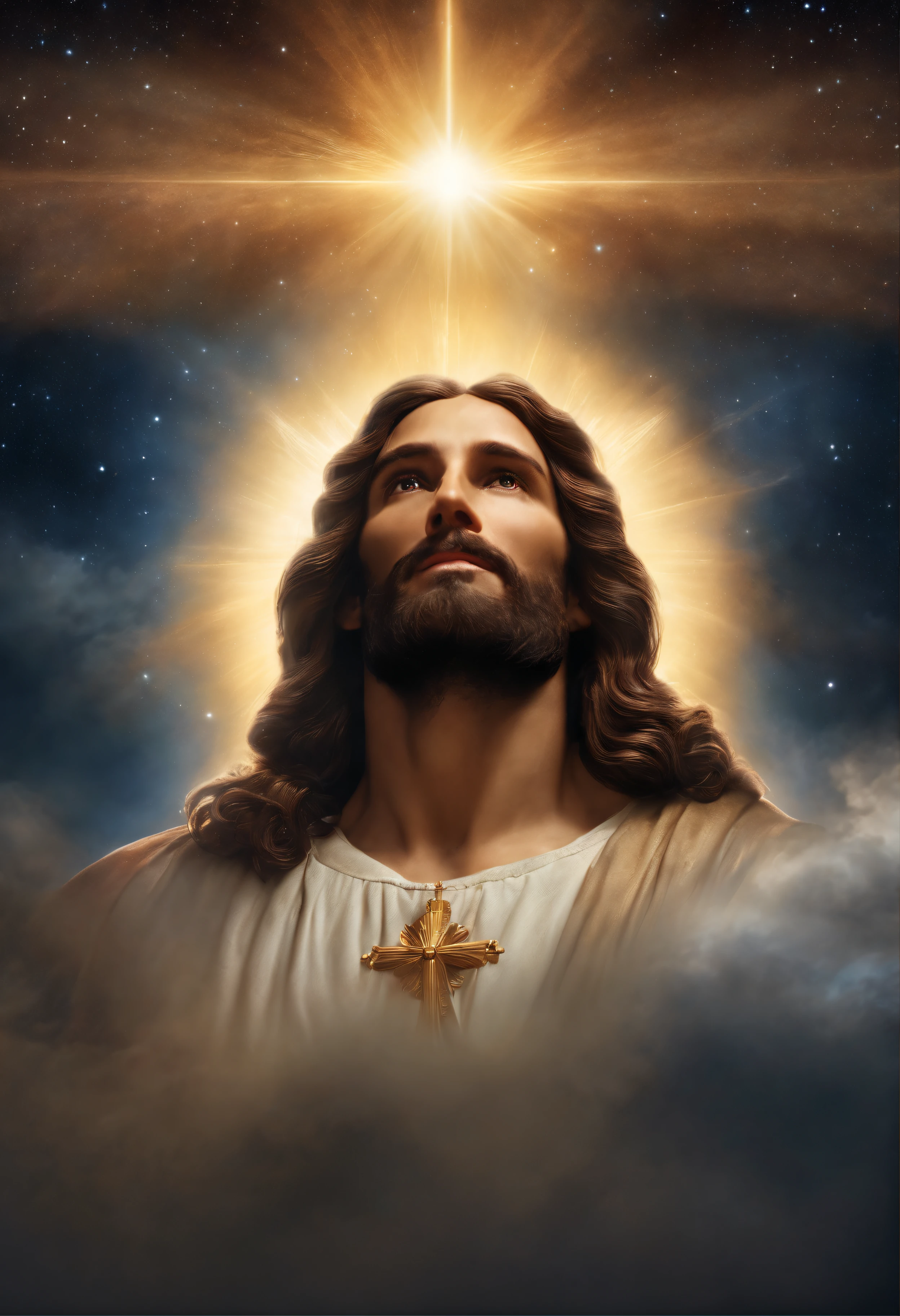 Jesus a cima de tudo e todos, in the heavens, with immensity of power, super realista, 4k