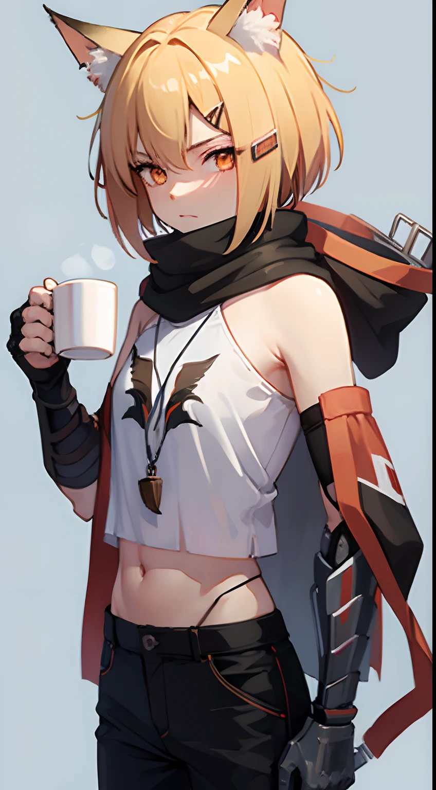 Vermeil, holding a mug with two hands, simple background,