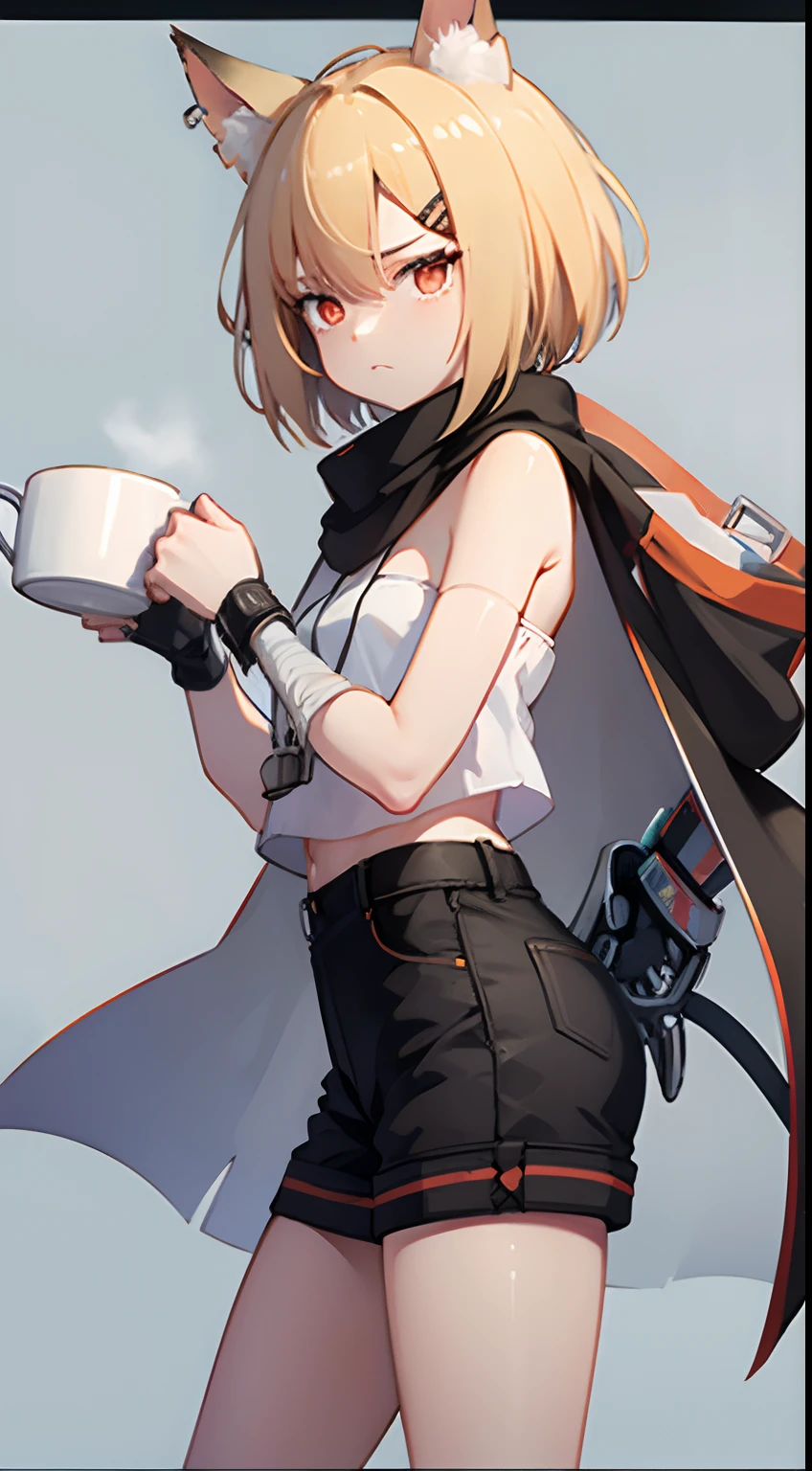 Vermeil, holding a mug with two hands, simple background,
