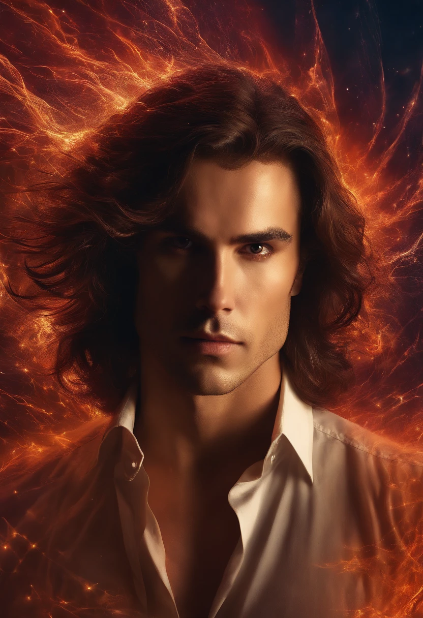 Fallen Angel Man and Medium Length Hair, Des yeux clairs brillants, Biomechanical, odd, flippant, cauchemardesque, Very bright colors, Light particles, with bright light, Mshiff, Art du papier peint, UHD wallpaper
