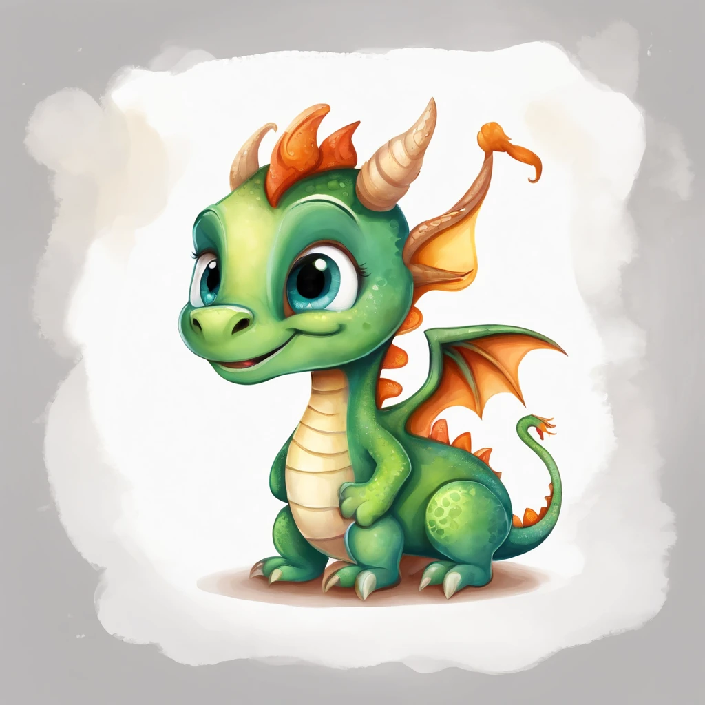 (cute little European Dragon:1.5),character design, sticker design, (cartoon:1.3),(chibi:1.2),(pixar style:1.2),(cute expression:1.1),(big eyes:1.1),(watercolor:1.1),(separated from white background:1.1)