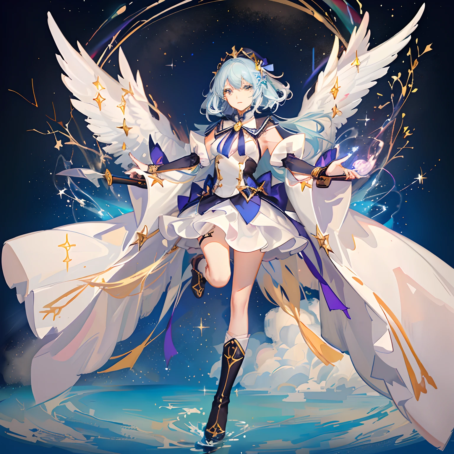 ((Magical Girl)), ((Gorgeous Starry Sky Background)), ((Super Definition)), ((Best Illustration)), ((Cinematic Lighting)), Dynamic Angle, Floating, Detail, (Glitter: 1.2), (Shine: 1.2), (Shine: 1.2), Classic, (Paint: 1.1), (Sketch: 1.1), (Best Quality), (Masterpiece: 1.2), (Anime Style), (Solo), Beautiful Detail Face, (Cute Face: 1.3), (Big Eyes: 1.3), Colorful Hair, (Long Hair: 1.2), (Floating Hair: 1.2), (Magical Girl Costume), Detailed Costumes, (Glowing Wand: 1.3), (Magic Effects: 1.3), (Flowing Skirt: 1.2), (Cute Boots: 1.1), (Transparent Fabric: 1.1), (Glitter: 1.2), (Glow: 1.2), (Shine: 1.2), ( Flicker:1.2) , (Dazzle:1.2)