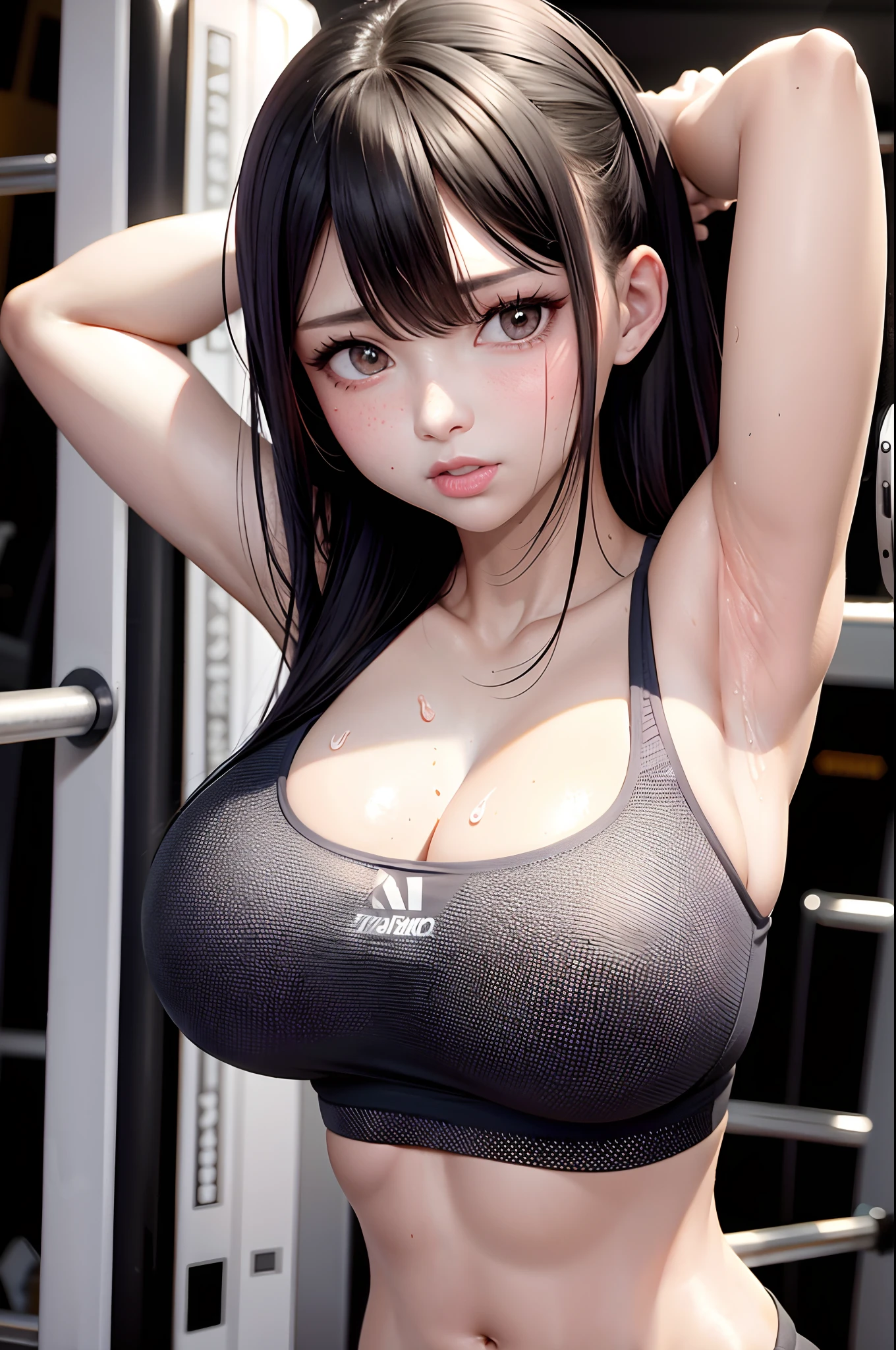 Beautiful girl sweating at the gym