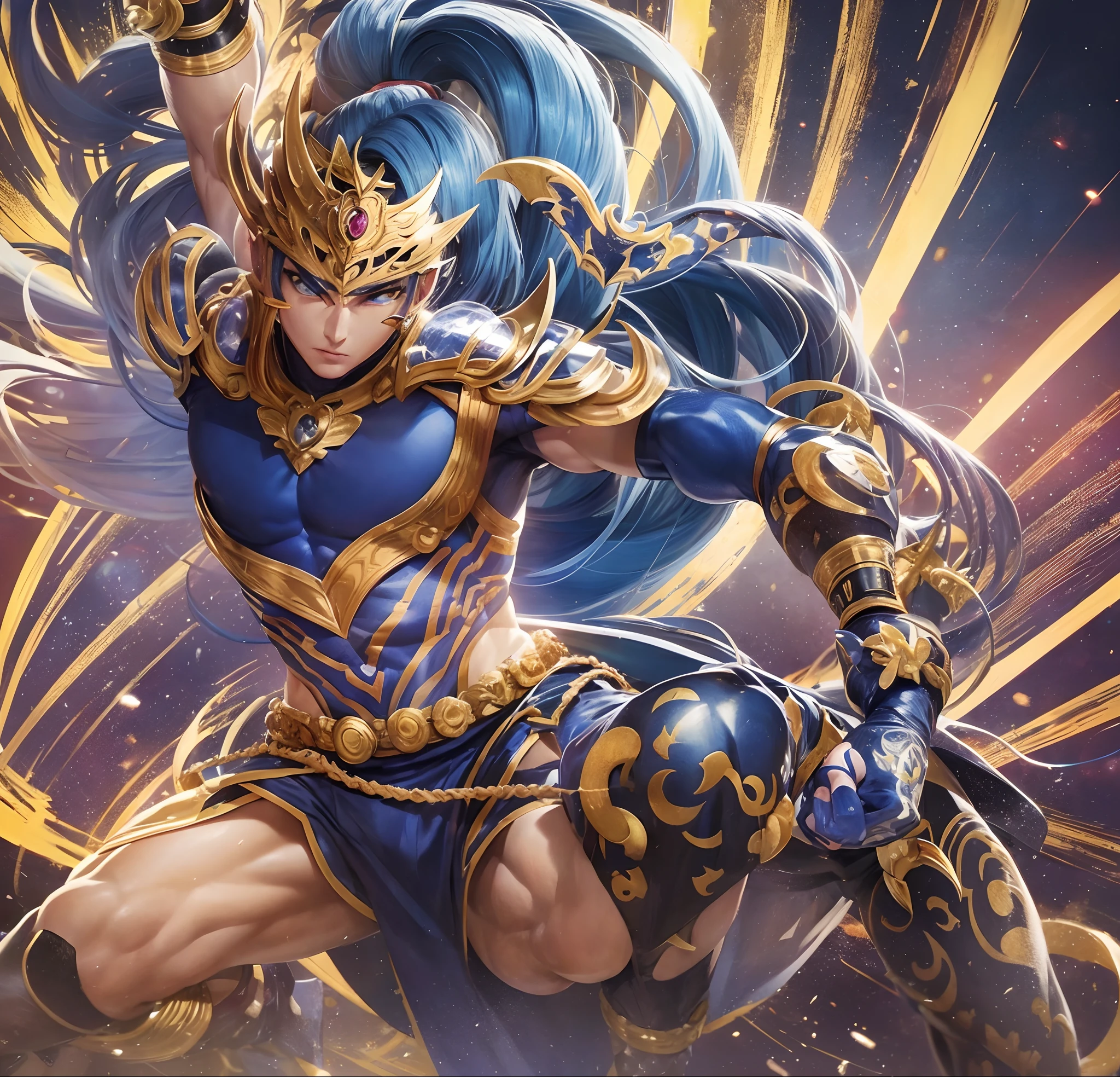Muay Thai fighter style JOJO Bizzare Adventure ,diamond armor as saint seiya ,a space ninja, fighting dynamic action --auto --s2