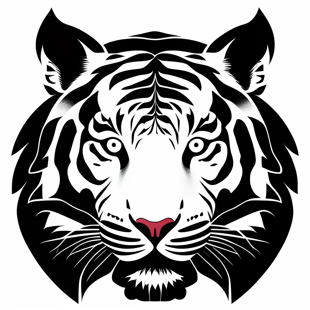 Minimalist Seberian Tiger Face with Black Stroke and No Background