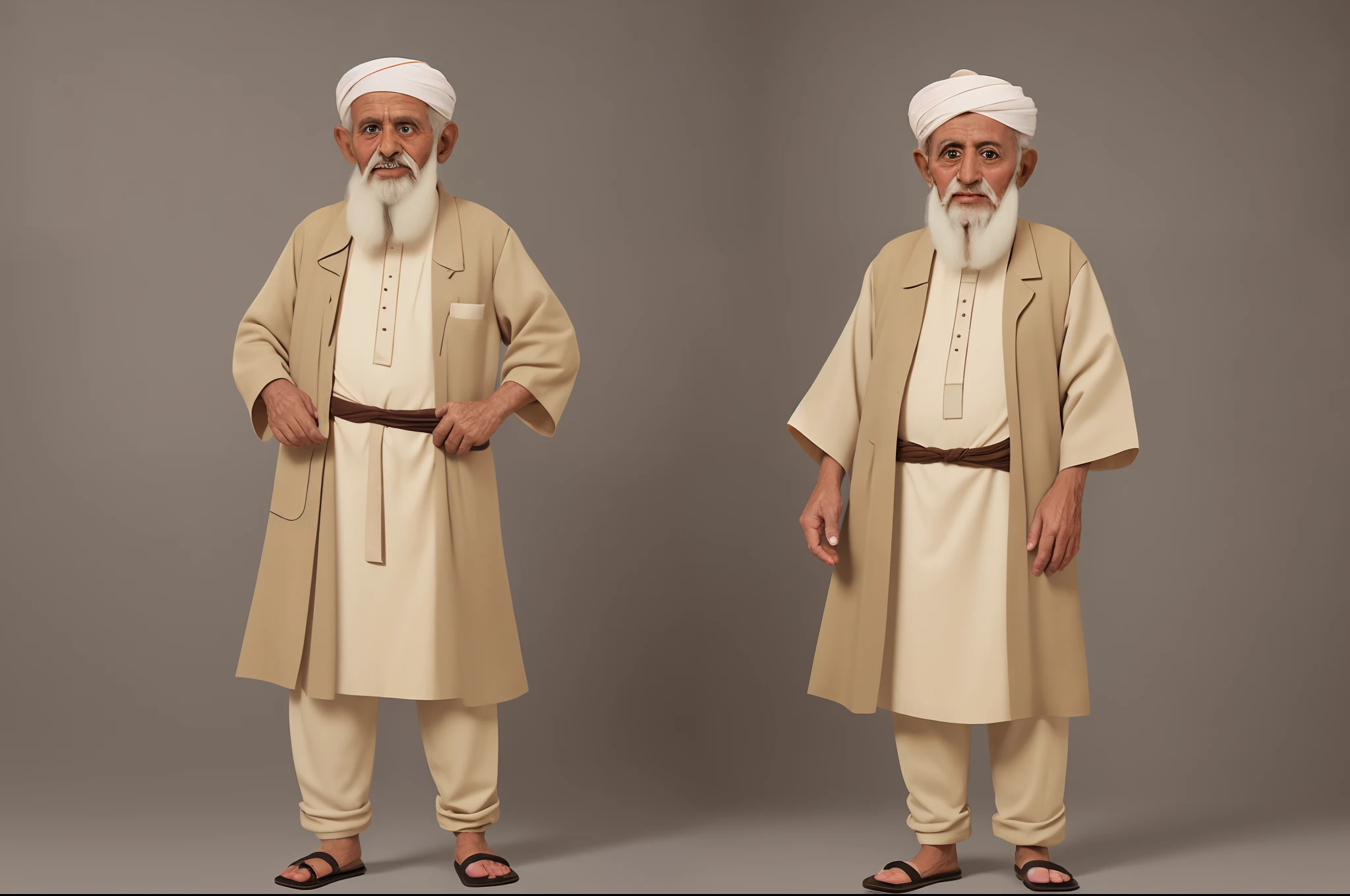 an old man in Yemeni traditional clothing portrait, full body blank in background