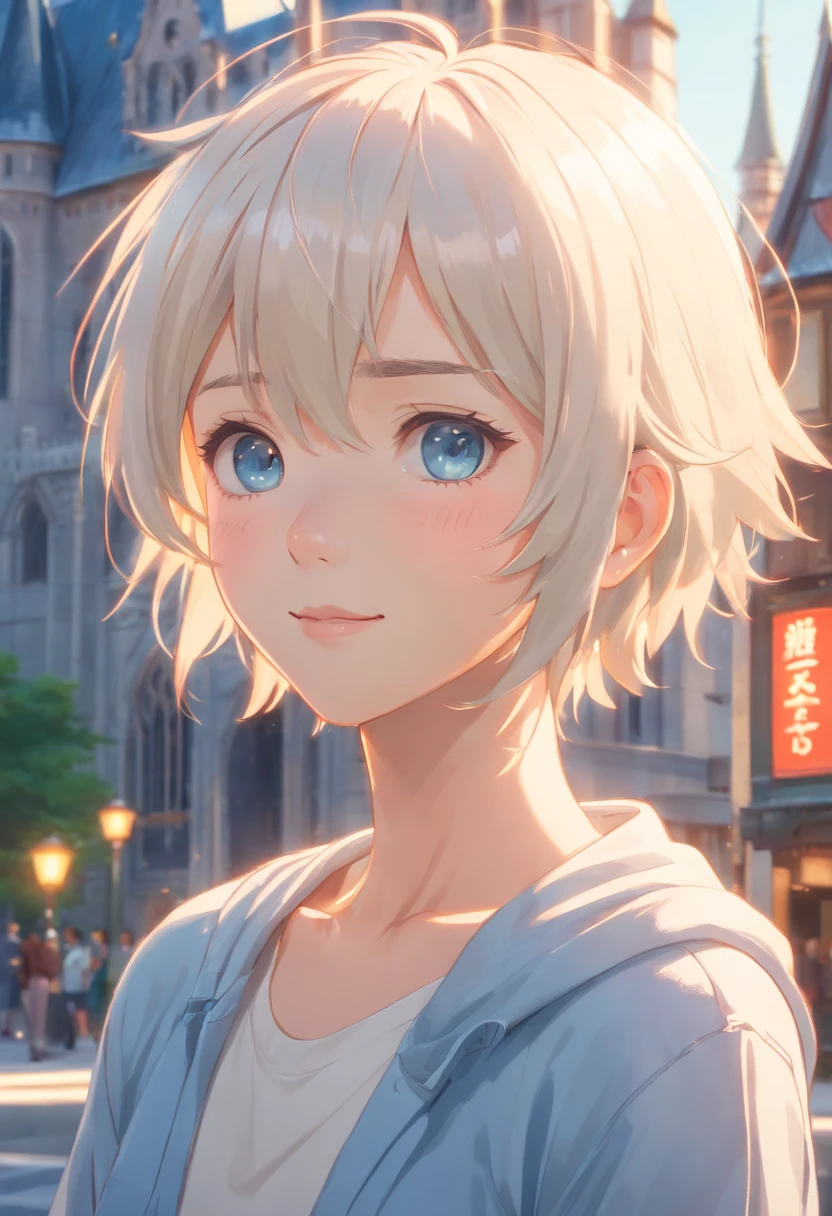 (masterpiece), (extremely intricate:1.3), (realistic), sharp focus, portrait full body of a albino man with (((25 years old))) with a confident pose and smilling, ((medium messy platinum full-bodied hair)), blue eyes, rosy cheeks with freckles, in a magnificent castle, cgi, symetrical, octane render, 35mm, bokeh, 9:16, (intricate details:1.12), hdr, (intricate details, hyperdetailed:1.15), (natural skin texture, hyperrealism, soft light, sharp:1.2), detailed
