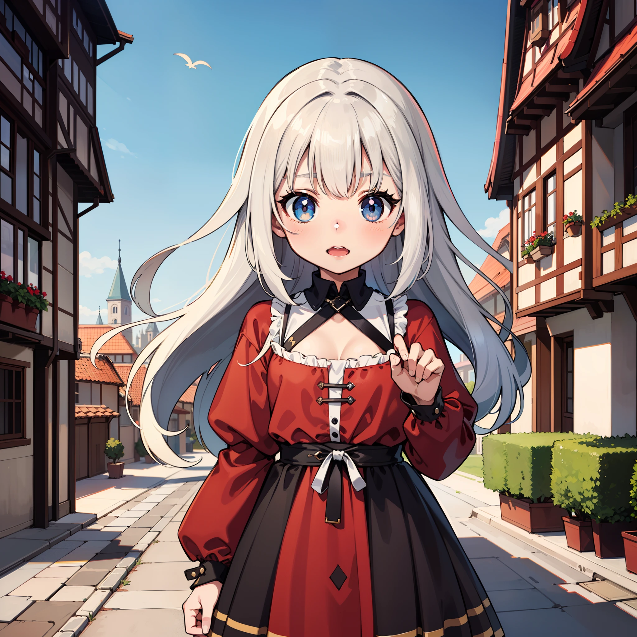 (very cute female :1.6),10 yo,(Dandre's outfit:1.8),BREAK full body shot,medium shot,BREAK (kawaii,loli:1.5),(medieval german cityscape:1.5),Summer,day, Long hair,flat chest,Wind,BREAK (extremely detailed CG unity 8k portrait),(highly detailed fingers),(Masterpiece: 1.3),(ultra detailed face),(Exquisite Detail: 1.2),highly detail Eye,(Highest Quality:1.4), (Super-Resolution: 1.2),(super fine illustration), Eyelashes, Best Quality,super detailed skin,