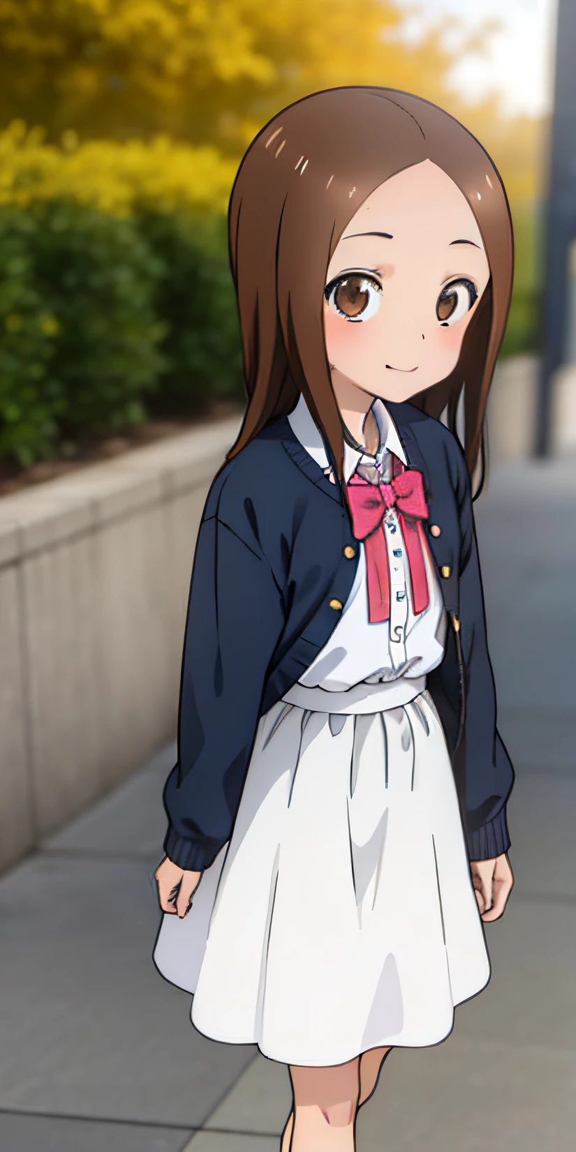 Takagi-san, brown-hair, ojos marrones, 1girl, They are smiling, (((tiny breast))), (((Bokeh))),profundidad de campo, Cara hermosa, mirando al espectador, obra maestra, estilo modelshoot, ((escote)), retrato de cuerpo entero, Pose sexy)), ((8k, foto RAW, highest qualityr, obra maestra), Foto en color RAW de alto detalle foto profesional, (realista, Foto realism:1. 37), (highest qualityr), (mejor sombra), (best  illustration), ultrahigh resolution, fondos de pantalla CG unificados 8K altamente detallados, Physics-based rendering, cinematic lighting),