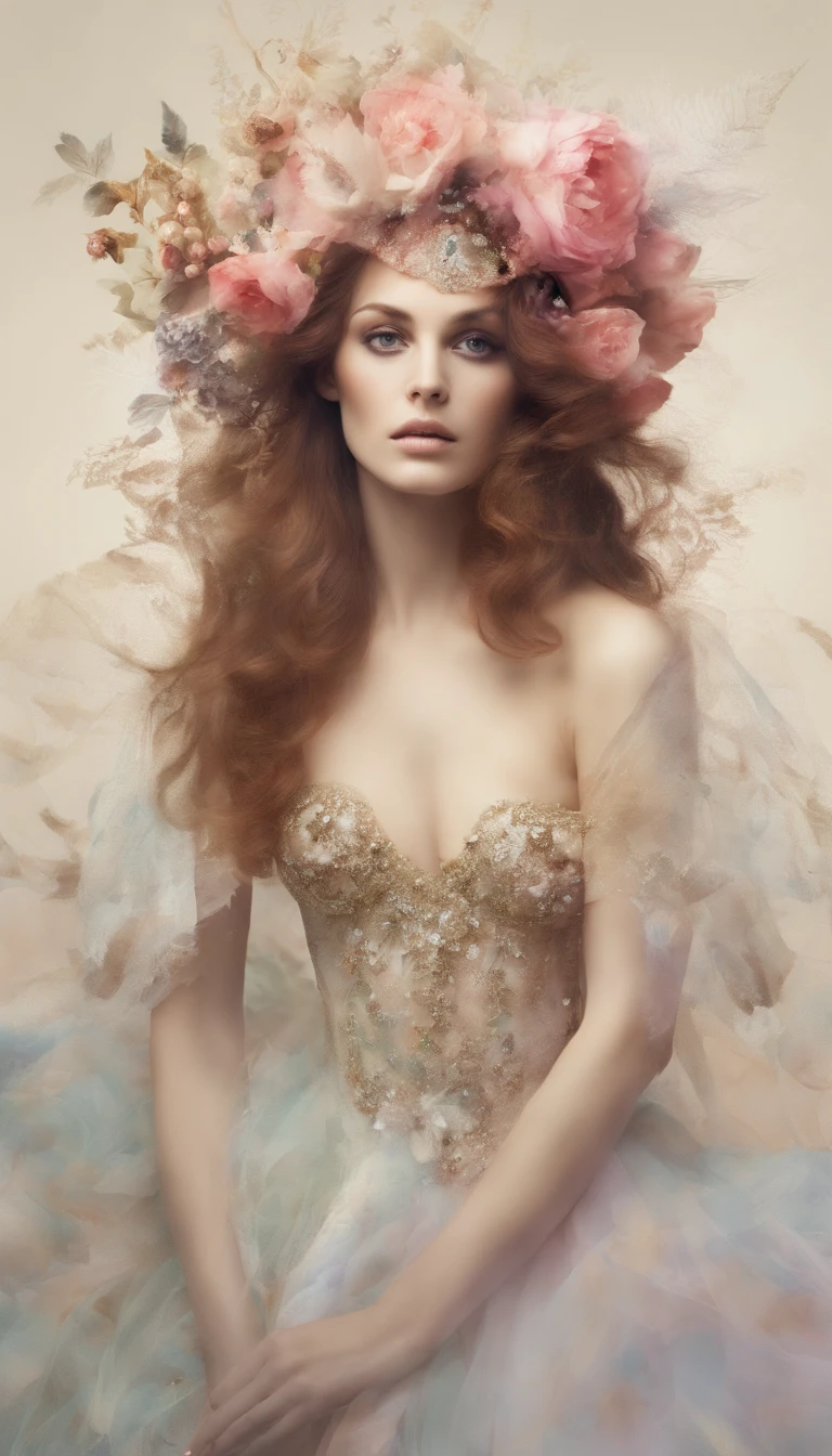 Lana Del Rey en arte de Luciano Ventrone feat Marek Okon bajo la influencia de Alberto Seveso inspirado en Alberto Durero  , Ganador del concurso Zbrush Central, Photorealistic style full-body portrait of the embodiment of sensuality and desire, Hermoso rostro, hermosa figura femenina, Mystical background, Transparent fantasy costume by Jean Paul Gaultier feat Muccia Prada, Un hermoso cristal adornado, Diosa hermoso cuerpo, Obra maestra, transparente,(STANCE:1.1),Dramatic lighting