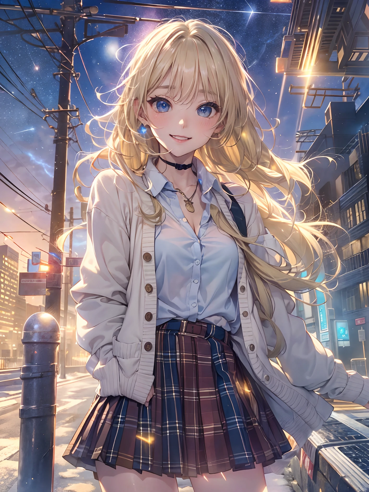 Anime girl in a school uniform standing on a street corner - SeaArt AI