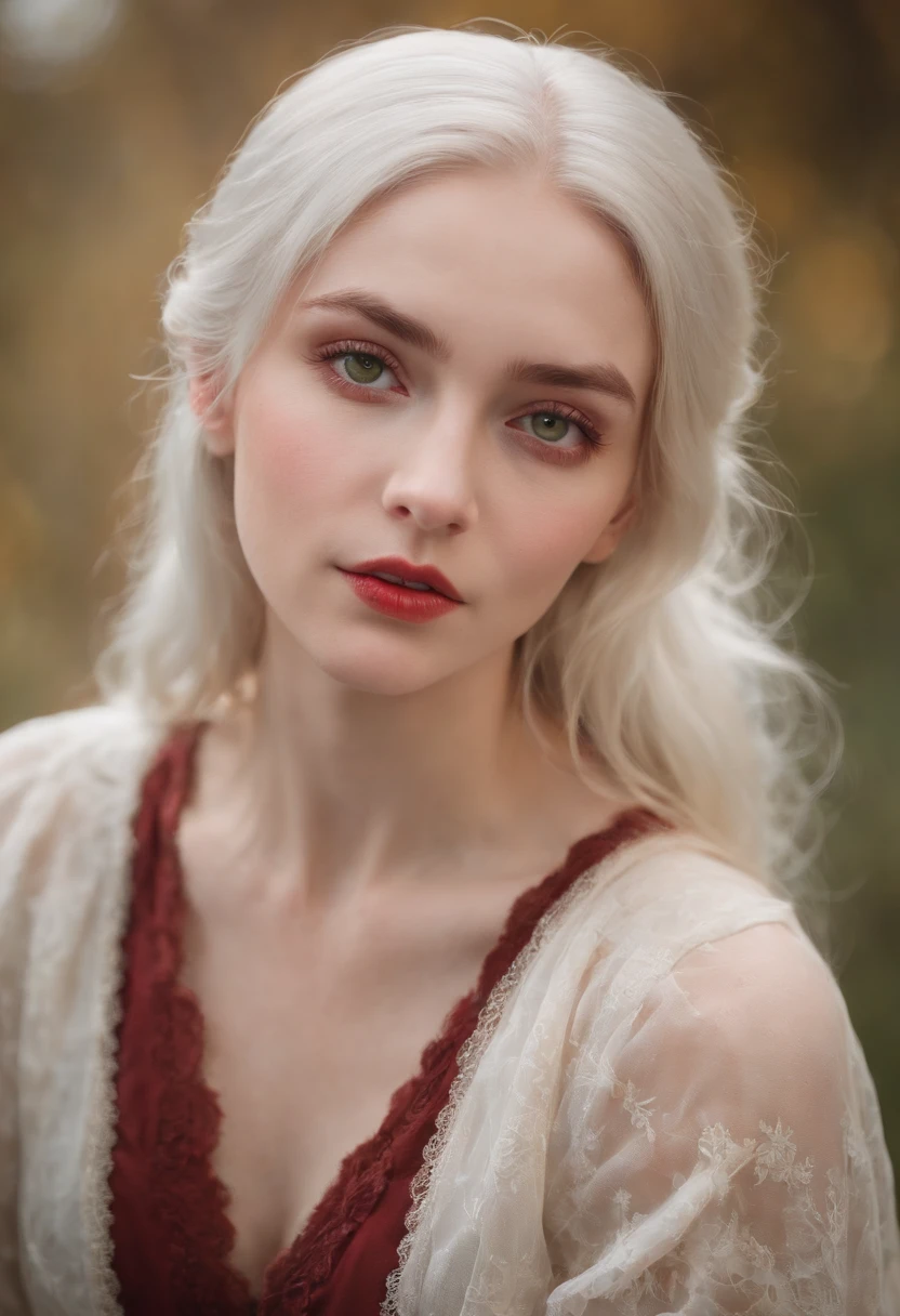 (((a deep reddish wound crosses her left cheek))) fair complexion, woman around 19 years old, natural white hair, distinctive green eyes, wearing kohl, slender and graceful, beautiful, candlelight in a medieval setting, ultra sharp focus, realistic shot, medieval female clothes, tetradic colors (scar:1.4)