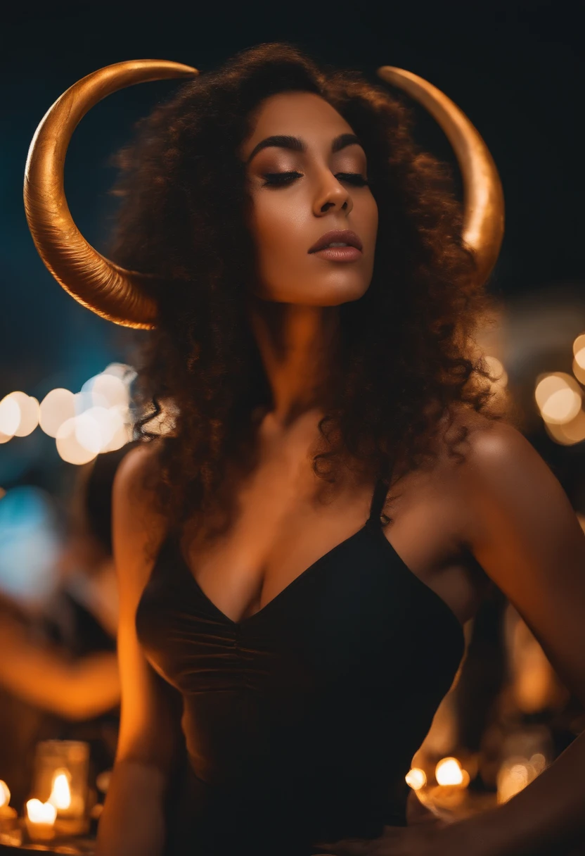 menina jovem bonita, cabelos brancos, Capricorn horns, fazer um churrasco