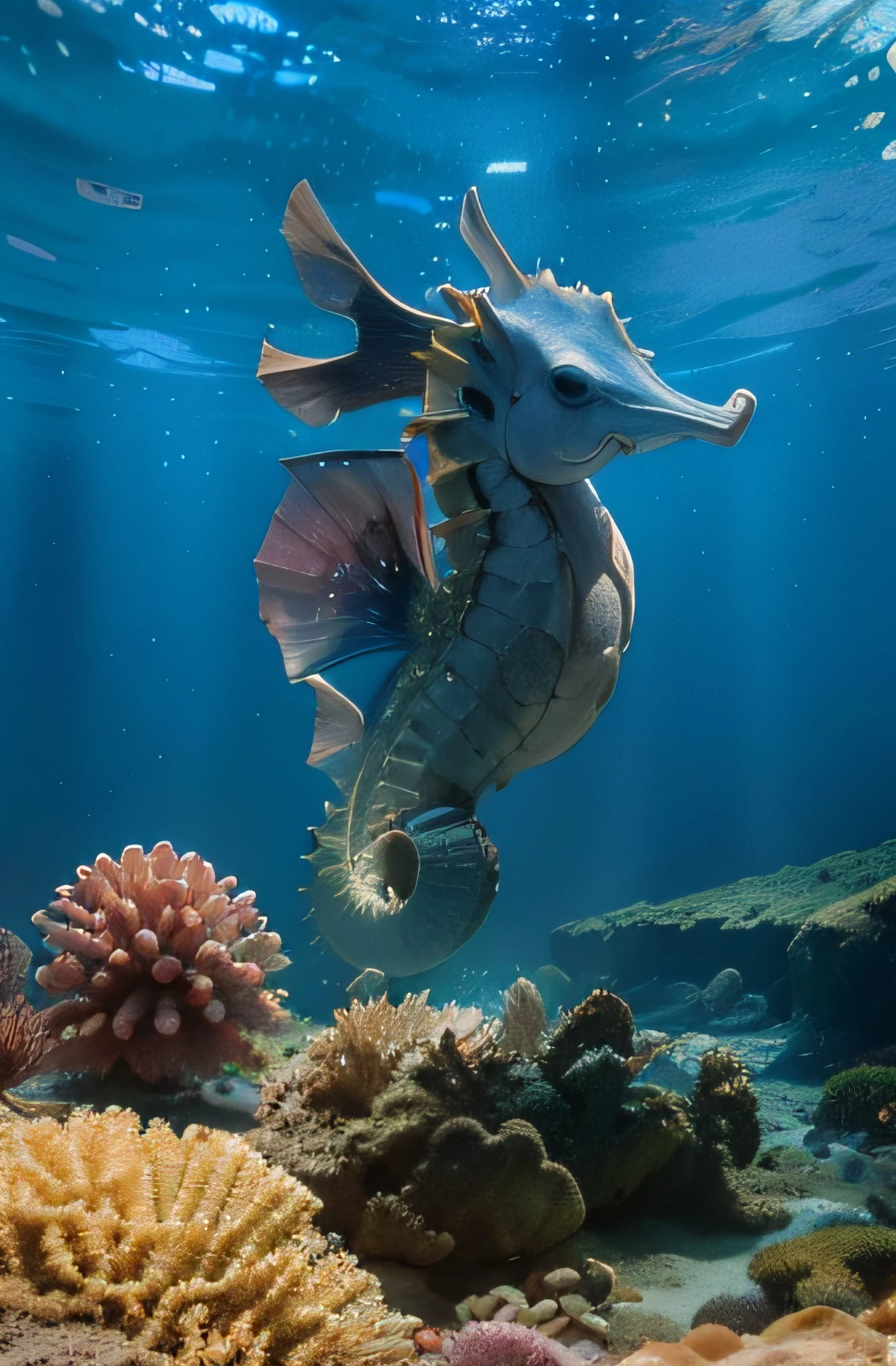 (seahorse:1.1),curled up tail,(fin at the back:1.1),national geographic,(Sony 7:1.1),(best quality,4k,8k,highres,masterpiece:1.2),ultra-detailed,(realistic,photorealistic,photo-realistic:1.37),underwater photography,vivid colors,macro details,depth of field,beautifully lit,seabed,Nature's beauty.