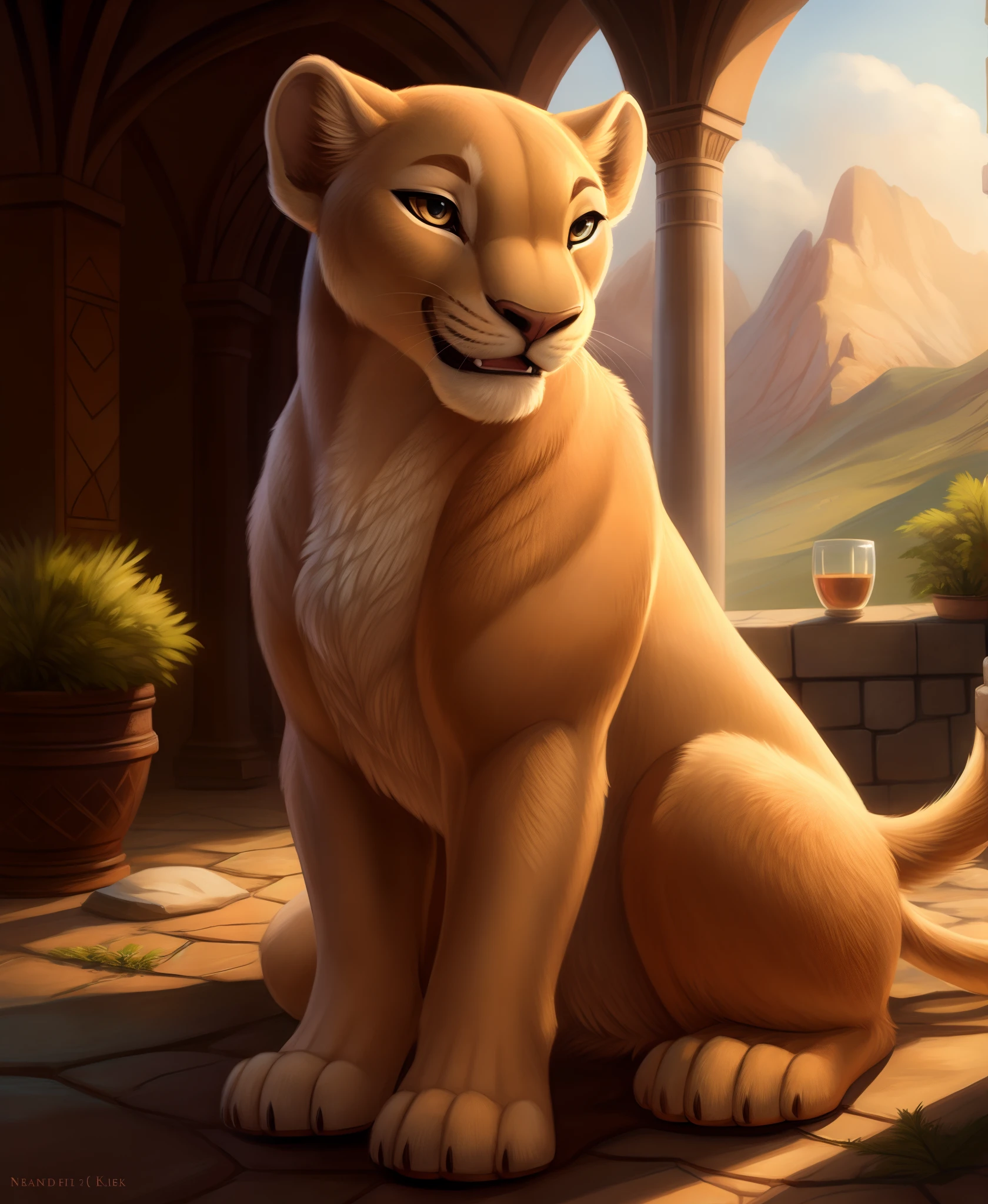 nala furry, detailed and extremely fluffy body fur, masterpiece, detailed background, happy,