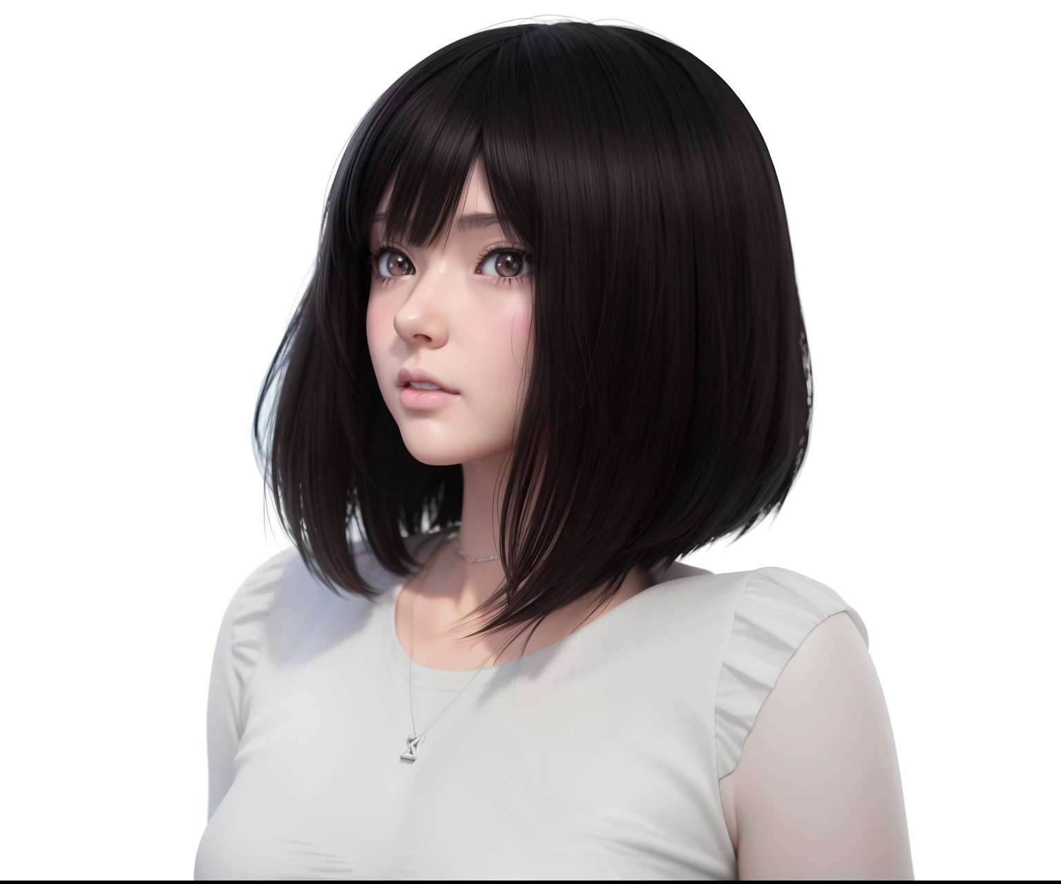 Close-up of a girl with short black hair, realistic anime 3 d style, anime realism style, anime styled 3d, 3 d anime realistic, realistic anime style, semirealistic anime style, Anime style. 8K, realistic anime style, anime styled digital art, photorealistic anime girl render, Anime realism, realistic young anime girl, digital anime art