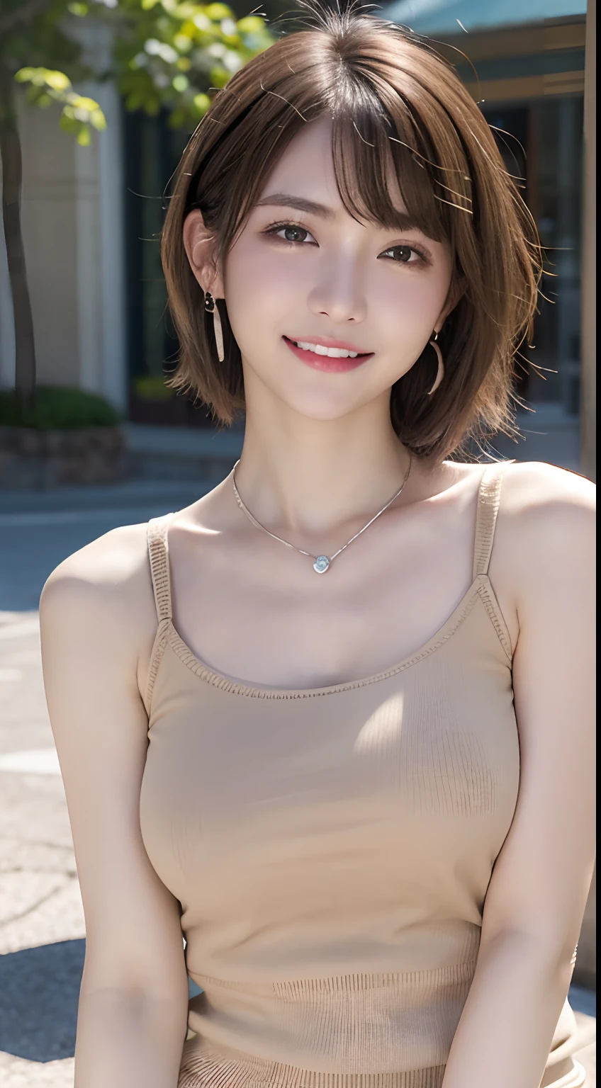 Tabletop, highest quality, figure, Very detailed, In detail, High resolution, 8k wallpaper, Perfect dynamic composition, Beautiful fine details, swimsuit ,Medium Hair, Center of chest, Natural color lip, Random sexy poses,smile, Pūru、20-year-old girl、Shoulderless knit（Shui Color）、Slid、Choker with chain、I keep my hair tied
