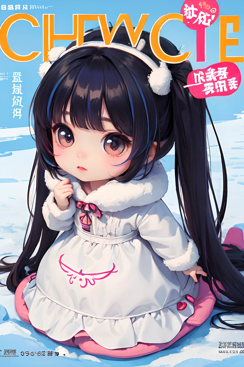 masterpiece、top-quality、ultra-detailliert、(Chibi Chara's Daughter:1.2)Winter clothes、colourful hair、plein air、Magazine covers、The upper part of the body