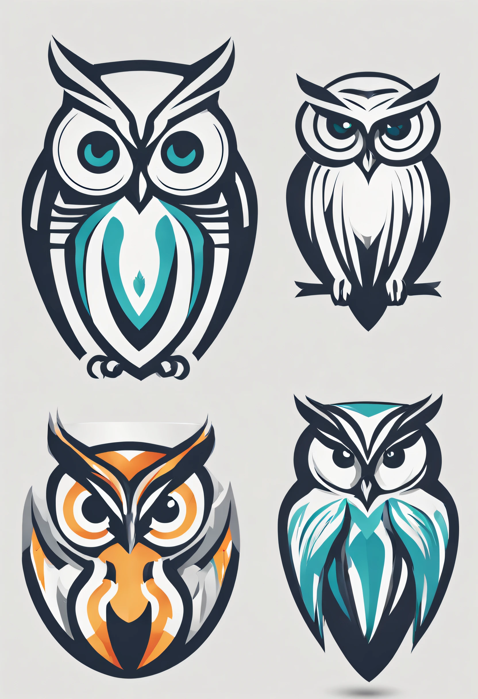 Create a minimalist and abstract company logo that incorporates the essence of an owl. We're looking for a design that conveys wisdom, intelligence, and a touch of mystery, without using intricate details. Emphasize clean lines, simple shapes, and a unique composition. The color palette should be modern and eye-catching, with an option for both a monochromatic and a multi-color version. The logo should be versatile and easily recognizable at various sizes.