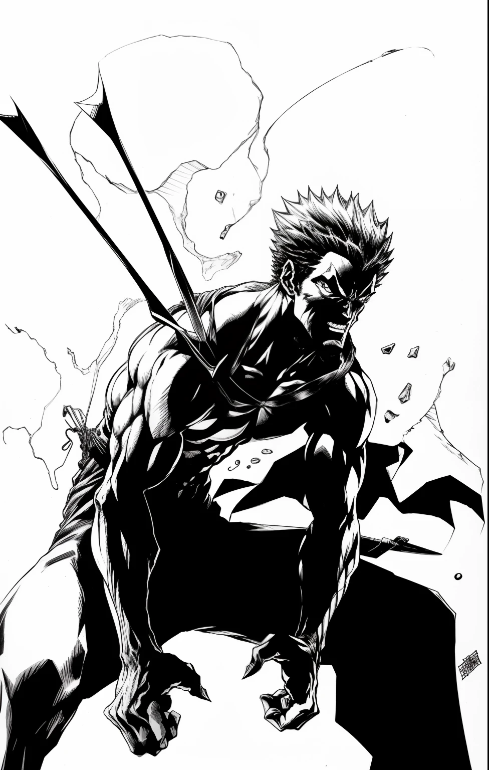 A drawing of a man with a bow and arrow in his hand, inspirado em Mike Deodato, striking manga artstyle, kentaro miura manga art style, Mike Deodato Jr, manga style of kentaro miura, ink manga drawing, kentaro miura manga style, afro samurai manga style, Ichigo Kurosaki, Tetsuo futurista
