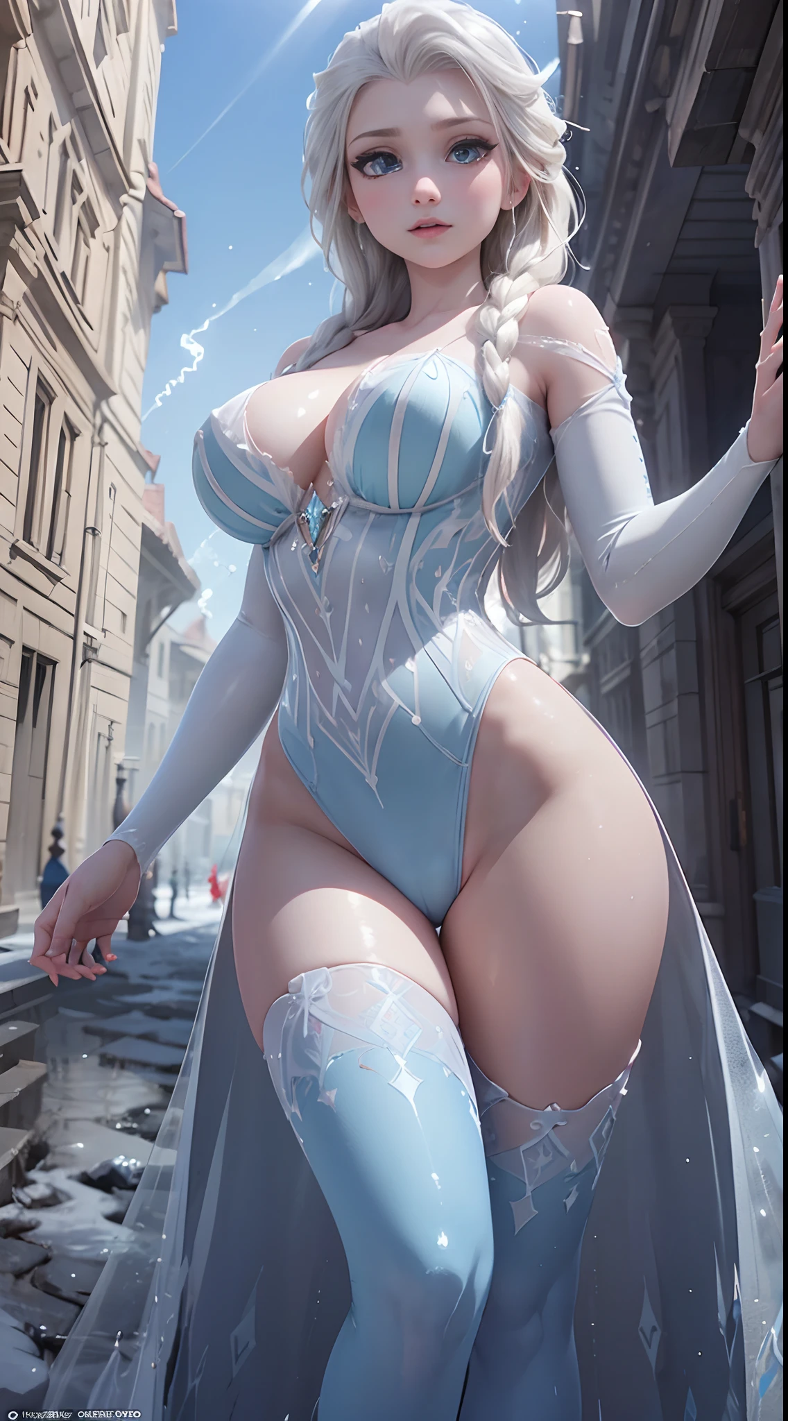 (best quality, masterpiece, colorful, dynamic angle, view from below, highest detailed) upper body photo, (elsa from frozen), nude photography of cute white long hair girl (Stunning mature woman), ((massive gigantic breasts)), undressing high detailed Frozen white suit (high resolution textures), in dynamic pose, bokeh, open pubic area, vagina, pussy, perky nipples, (intricate details, hyperdetailed:1.15), detailed, sunlight passing through hair, epic ice storm background, (official art, extreme detailed, highest detailed),