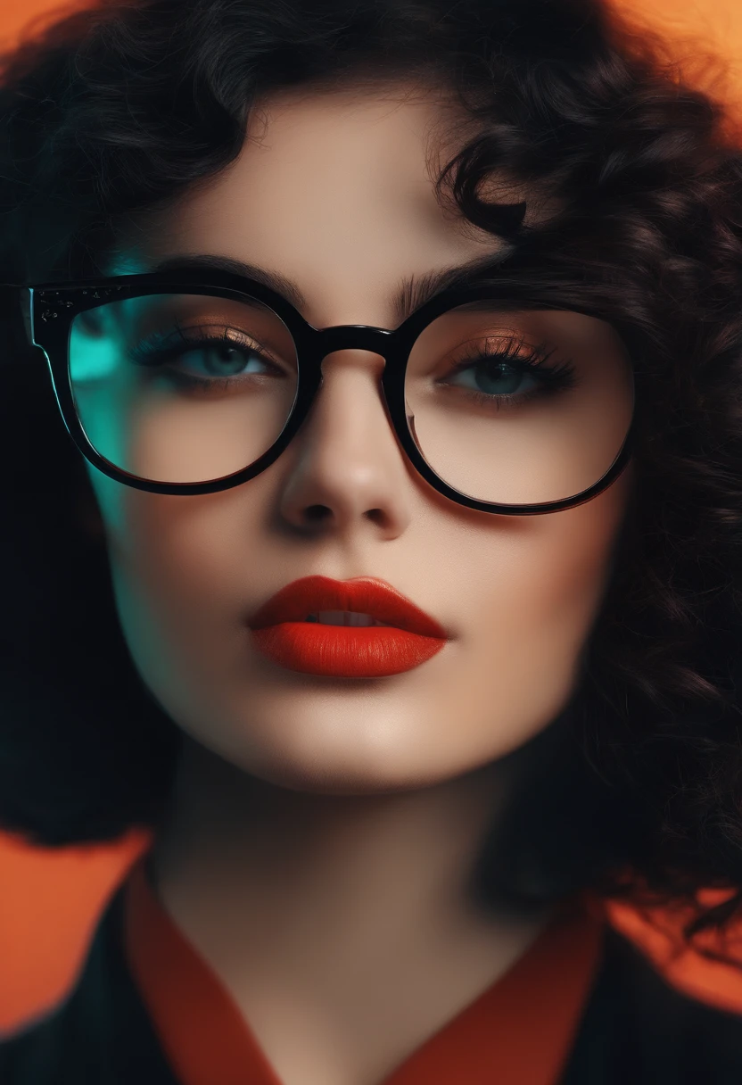 Girl in glasses black hair curly short of black pixel style prescription glasses