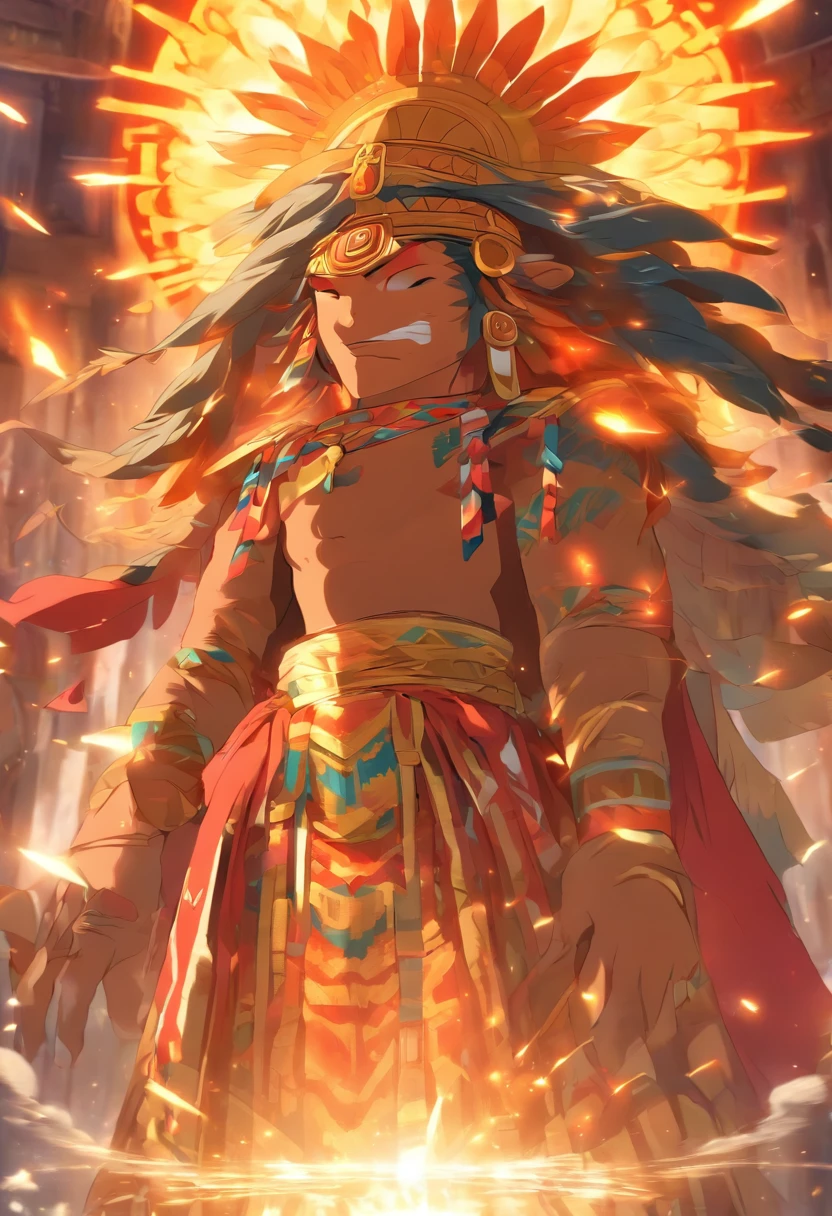 (((INTI))) best quality, ultra-high resolution, 4K detailed CG, master piece, Sun God, sunbeam, Andes, Peruvian clothing,Inca mythology, turkey, aesthetics, ((Inca God)), Beautiful image, centered on the screen
