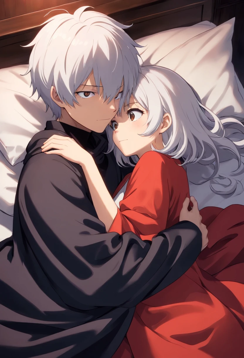 Suguro Geto and woman 1.60 white red hair slim hugging herself