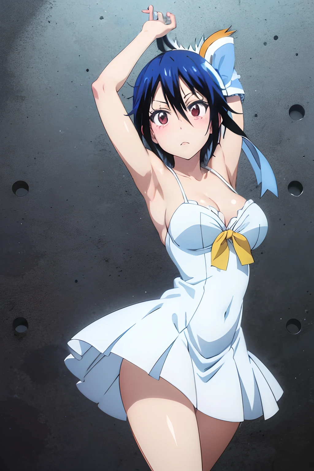 1chica, cabello azul, pelo cordo con lazo, piernas arriba, piernas abiertas, desnuda, tsugimi, Tsugumi Seishirou(Nisekoi.)