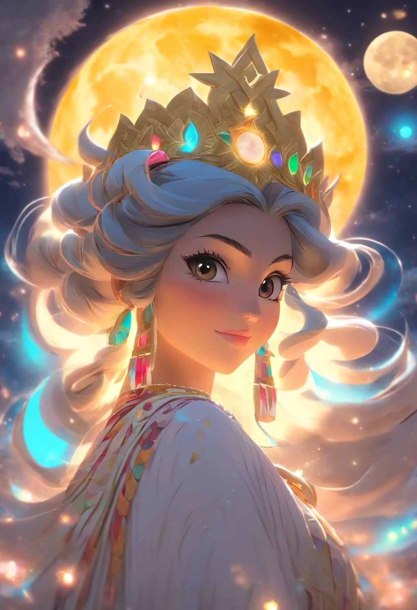 (((MAMA QUILLA))) best quality, ultra-high resolution, 4K detailed CG, masterpiece, Moon Goddess, Moon crown, moonlight, Andes, Peruvian clothing, Inca mythology, Peruvian, aesthetics, (( Moon crown)), Beautiful image, centered on the screen