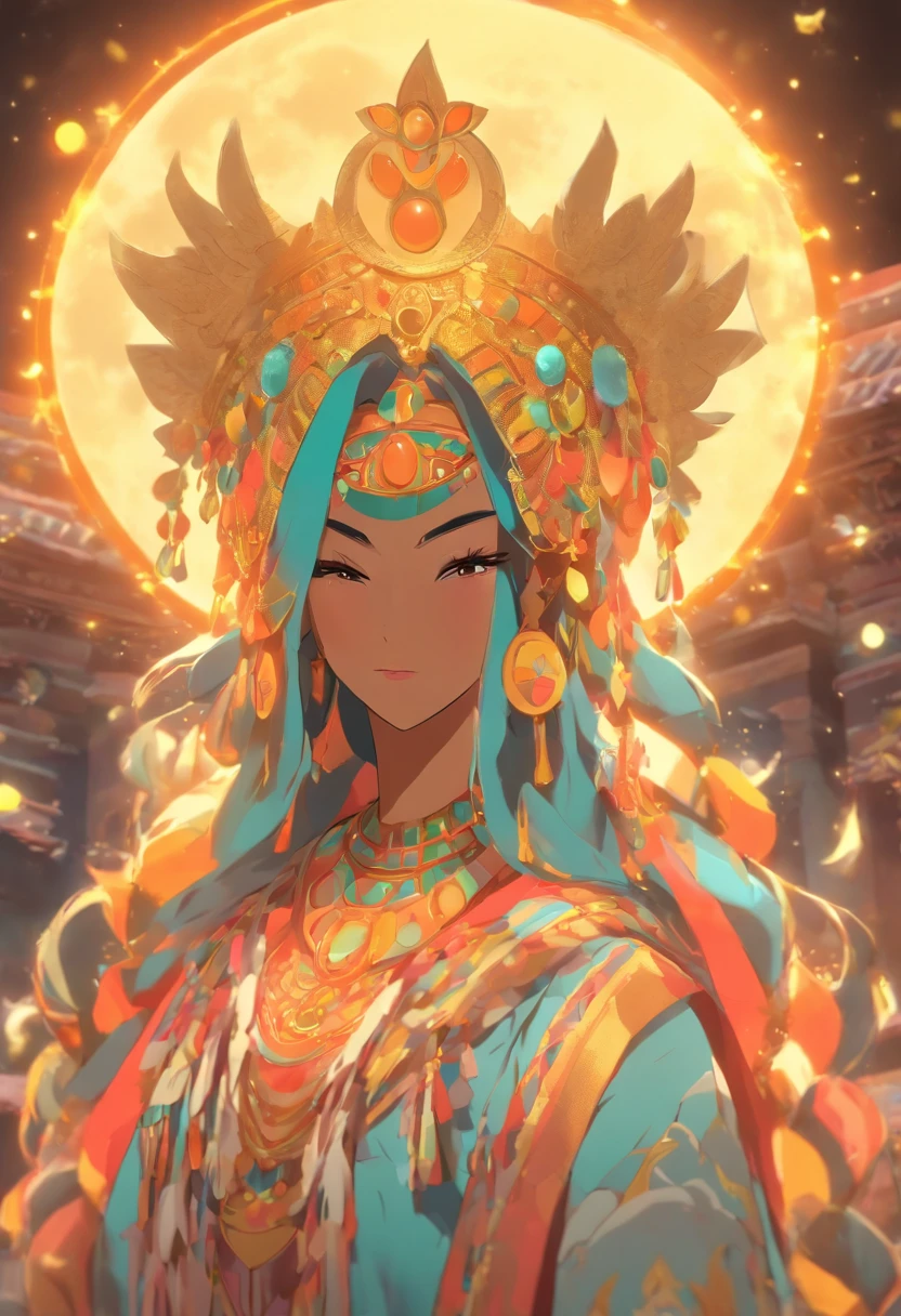 (((MAMA QUILLA))) best quality, ultra-high resolution, 4K detailed CG, masterpiece, Moon Goddess, Moon adornment, moonlight, Andes, Peruvian clothing, Inca mythology, Peruvian, aesthetics, (( Moon crown)), Beautiful image, centered on the screen