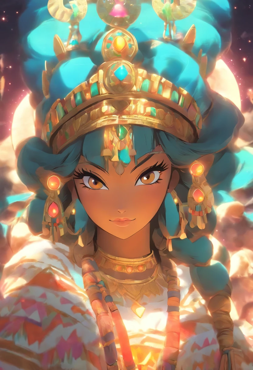 (((MAMA QUILLA))) best quality, ultra-high resolution, 4K detailed CG, masterpiece, Inca Goddess, Moon adornment, moonlight, Andes, Peruvian clothing, Inca mythology, Peruvian, aesthetics, ((Crown moon)), Beautiful image, centered on the screen