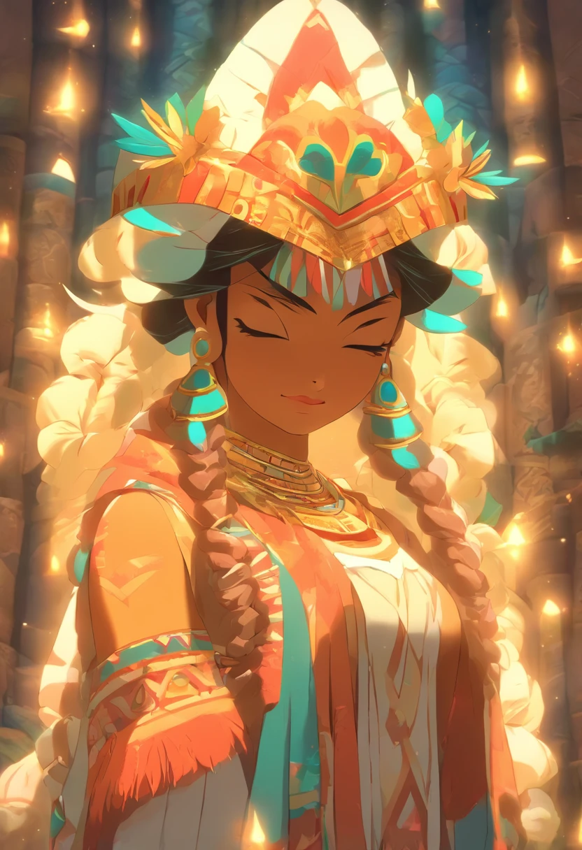 (((MAMA QUILLA))) best quality, ultra-high resolution, 4K detailed CG, masterpiece, Inca Goddess, Moon Adornment,moonlight, Andes, Peruvian clothing, Inca mythology, Peruvian, aesthetic, ((Adornment Inca)), Beautiful image, centered on the screen