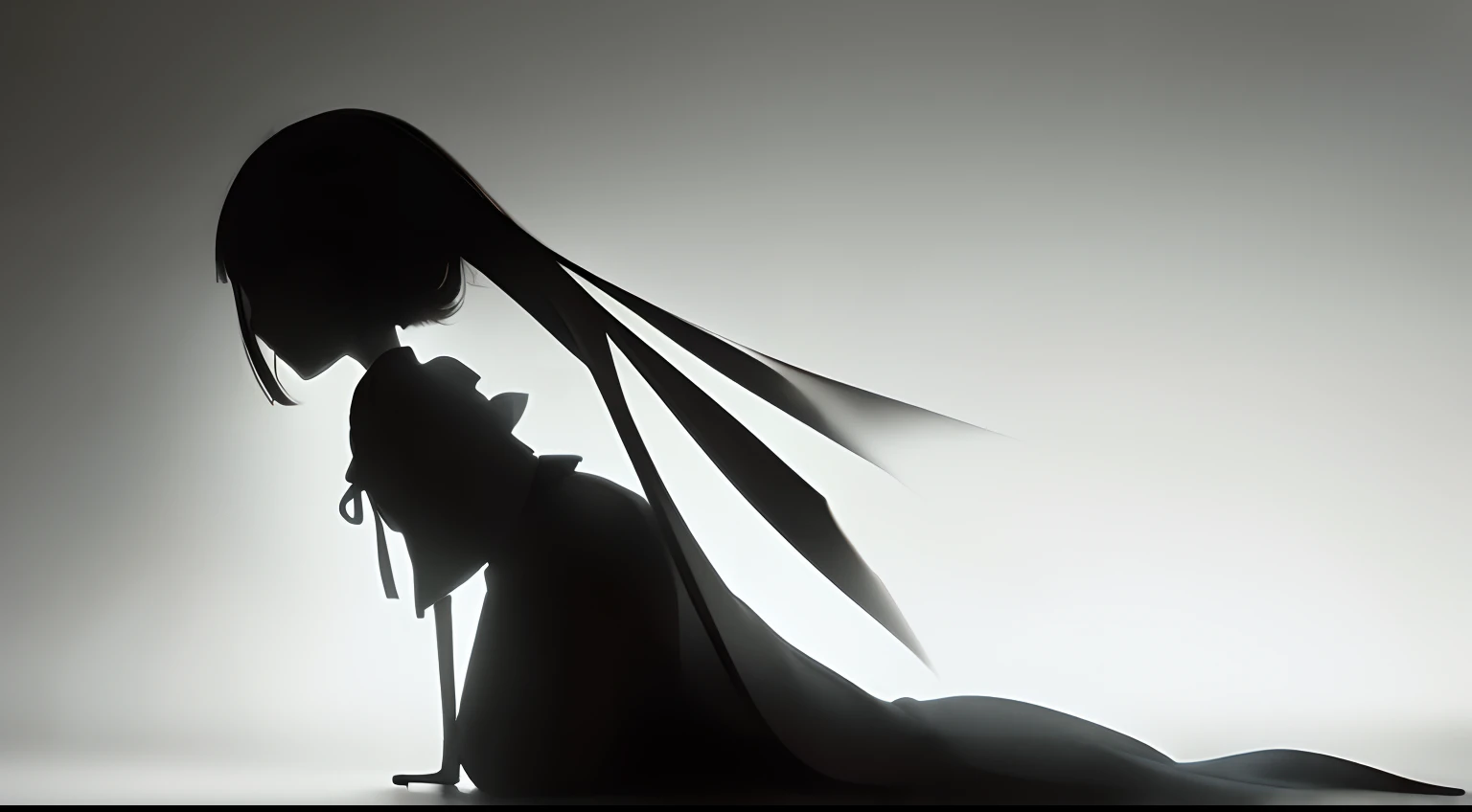 (a very delicate and beautiful）、The human、Offensive photo、独奏、（silhuette）、（Kimono）（With movement）、dark backgrounds、Black figure、（silhuette）、skinny  body、scary atmosphere、single body、mournful、1 persons、Bloods、