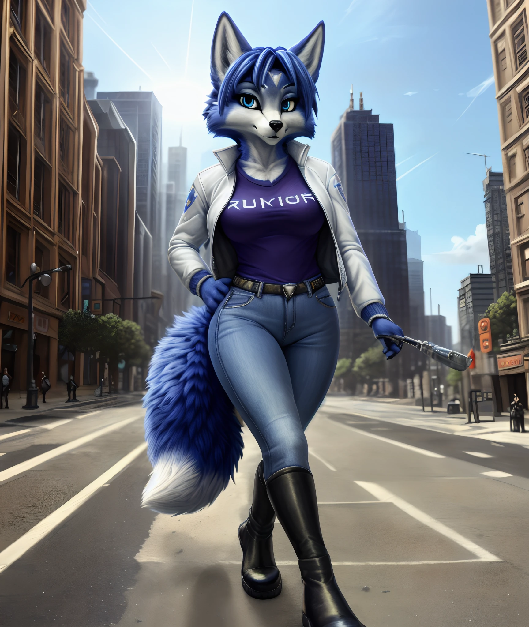 ((((SFW)))), I loaded the e621, beautiful and detailed,Woman (((female))) ((anthropo)) hyena, ross tran, por Ruan Jia, by zaush, por Foxovh, cinematic lighting, seducer, hyena, thicc thighs, (Huge breasted), full body view, (anthropo, cute fur, character focus:1.1), 1 girl,  cachorro anthropo, body skin, dog tail, standing alone, medium breasts, (thicc thighs grossas), curved, (cerulean,black andwhite colors_badass clothing) focus on , biki big sexy mom sensuous mom , (heart-shaped pupils), sensuous, seducer, fall in love girl, juridical, cute, naughty face, , grande show de halo , black hair with blue highlights. samurai girl inside the ass, Uniforme sensuous , with a soaked shirt , Visible saliva offering to breasts and partial sex clothes ((She's showing off her sensuousity) ( colar cerulean.) hottest 1st position for blue eyes sexy naughty face comfortable anime style cartoon style squirrel ears with blue hair ponytail , digital drawing and colorful city in the background, sexual expression.) (badass clothing colors: cerulean, black andwhite) (sensuous badass clothing), digitl art, sexual position, blushed, hourglass shape, furry tail, police clothes 