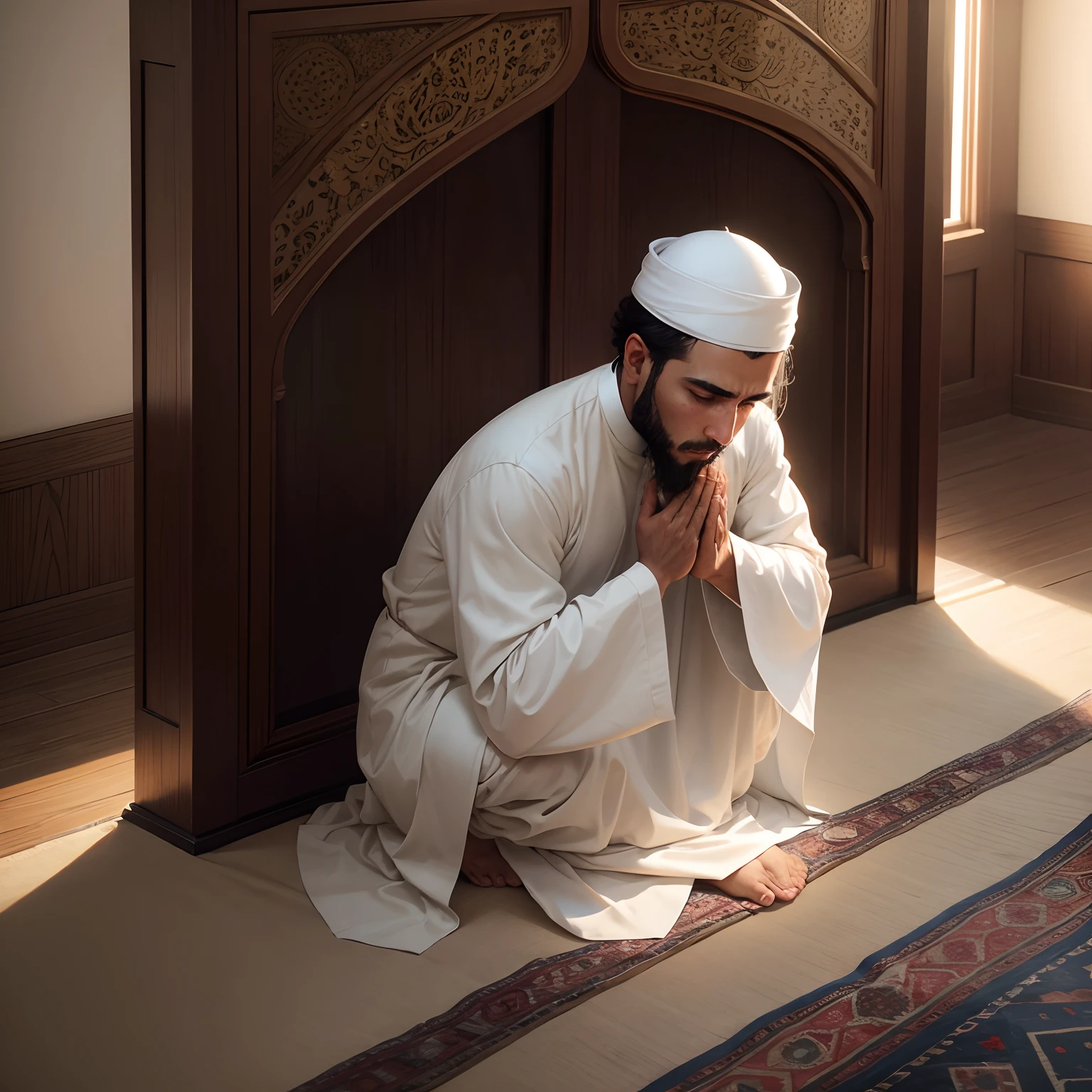 Man do prayer in his home in real