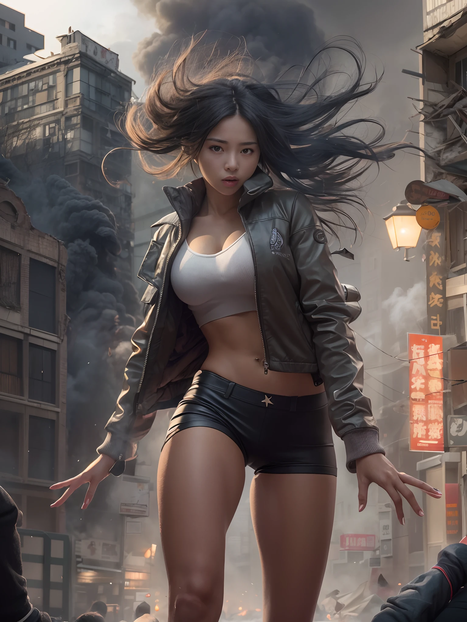 Full body Japanese anime style photo of light skinned woman, Beautiful blue eyes full of light and beautiful details, curvy chubby body, long legs, beautiful and stunning.
She is blonde and her hair is long, vibrant, soft, Ablaze, your lips and cheeks are rosy.
She wears a short pleated Japanese  style skirt. A saia é translúcido e iridescente de cor azul marinho com muitos detalhes dourados e ouro Ablazes e deslumbrantes cores vivas. She also wears an underboob style top with her belly showing..
Camera captures the entire body from head to toe, her back making a movement with her body turning towards the camera and looking at the camera, the movement makes your skirt and hair lift a little in the wind breeze.
Background scene is in the city of ancient Japan.
((best qualityer)), ((work of art)), (detailded:1.4), 3d, hdr (high-range dynamics),ray tracing,nvidia RTX,Super-resolution,Irreal 5,underground dispersal,PBR Texturing,Post-processing,Anisotropic filtering,Depth of field,Maximum clarity and sharpness,Multilayer textures,Albedo and Specular Maps,Surface shading,Accurate simulation of light-material interaction,perfect proportions,octane rendering,Two-tone lighting,large aperture,Low ISO,White balance,rule of thirds,8K CRU.