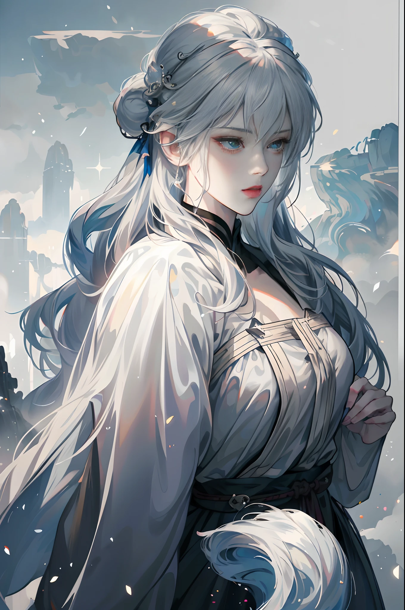 a close up of a woman with white hair and a white mask, beautiful character painting, guweiz, artwork in the style of guweiz, white haired deity, by Yang J, epic exquisite character art, stunning character art, by Fan Qi, by Wuzhun Shifan, guweiz on pixiv artstation
