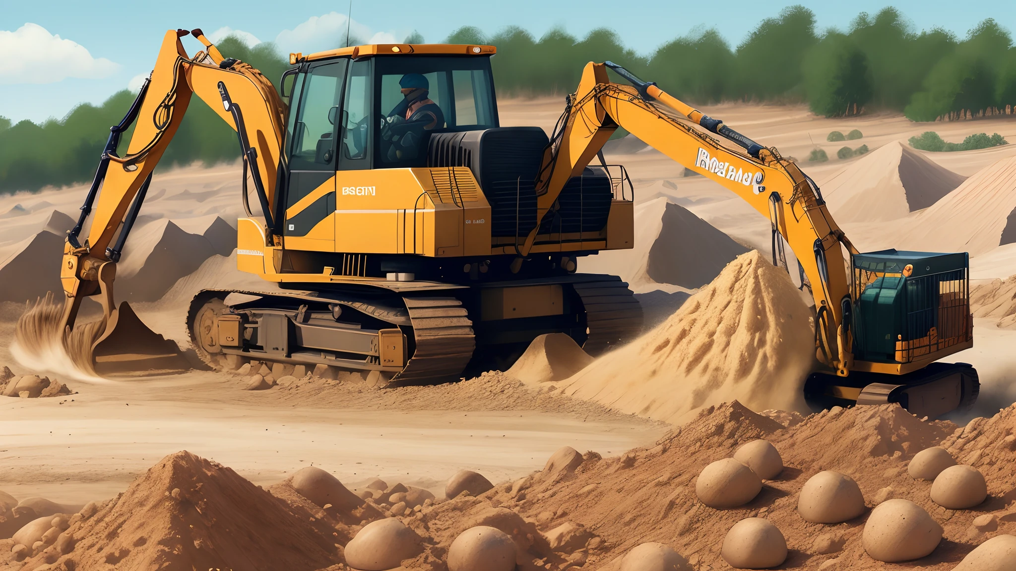 Cartoon loader digging in a gravel pit