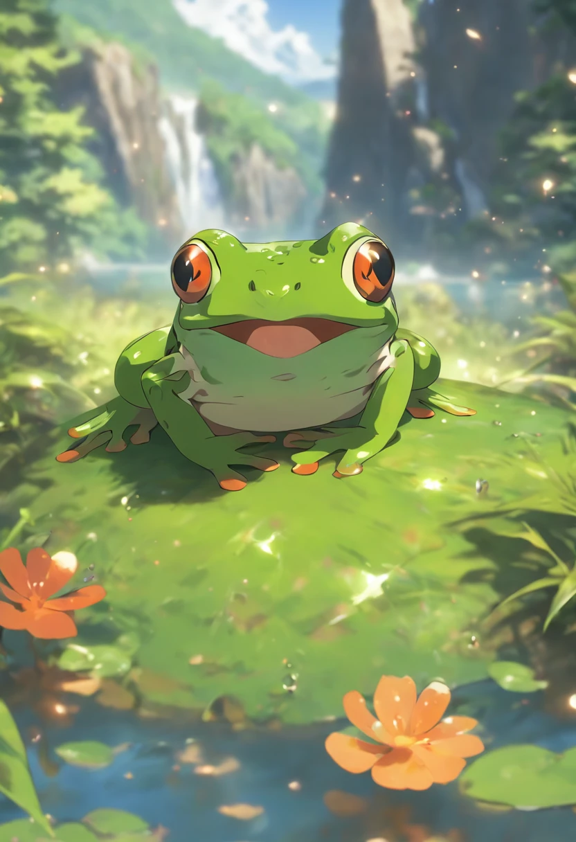 (((Animals))) best quality, very high resolution, 4K detailed CG, masterpiece, Frogs, Mountains, Forest, aesthetics, ((FROG,WATER)), Beautiful image, centered on screen