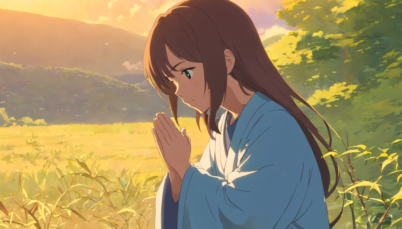 "Criar uma imagem de Jesus no perfil, depicted in the act of prayer with hands clasped."
