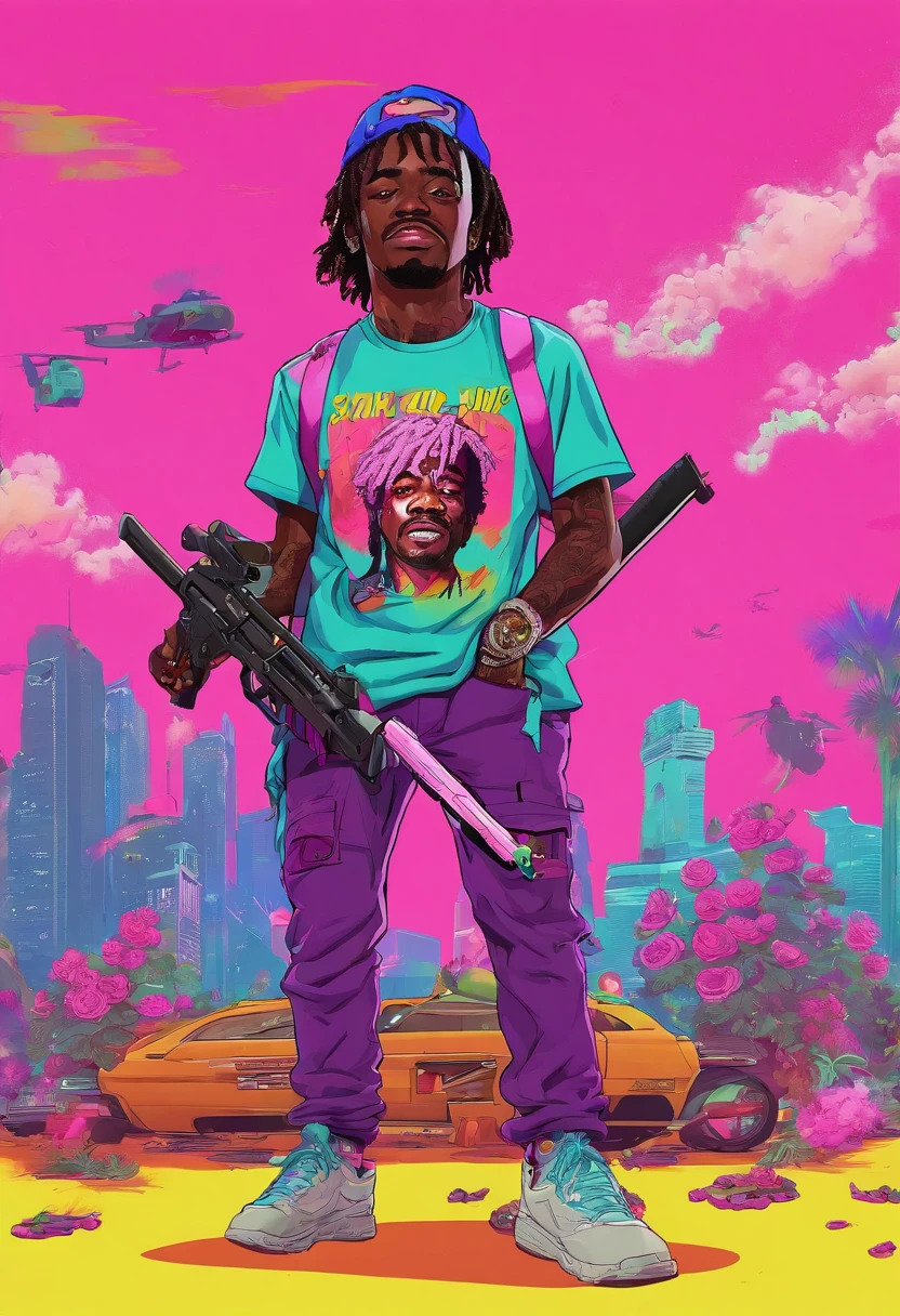 masterpiece, best quality, smoke Lil Uzi Vert gun scary