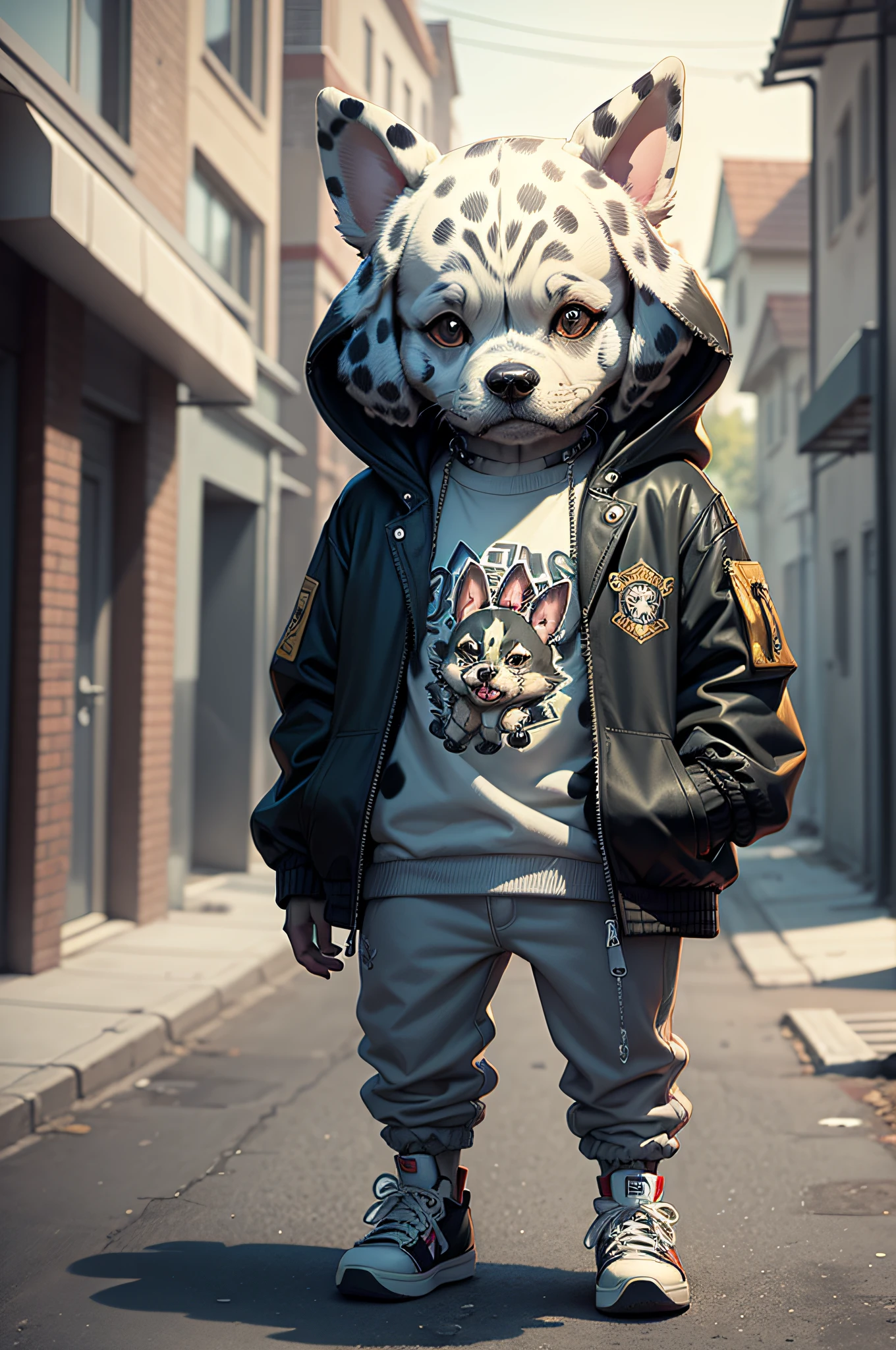 C4tt4stic, Cartoon Dalmatian dog with jacket and skateboard（Details of the appearance of Dalmatians）