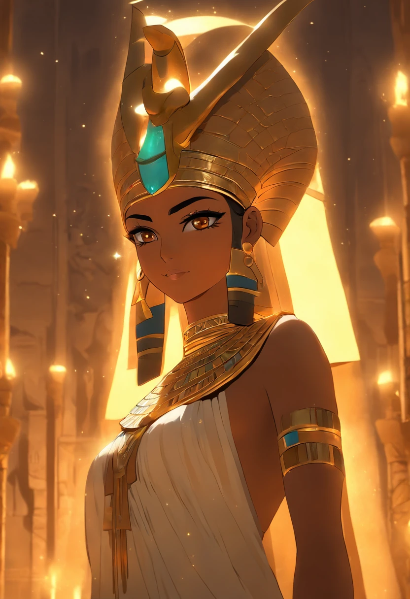 (((NUT)) best quality, ultra-high resolution, 4K detailed CG, master piece, woman, Goddess of the night, night, Egyptian clothing, EGYPTIAN mythology, desert, horn, aesthetics, ((full body)), standing , Beautiful image, centered